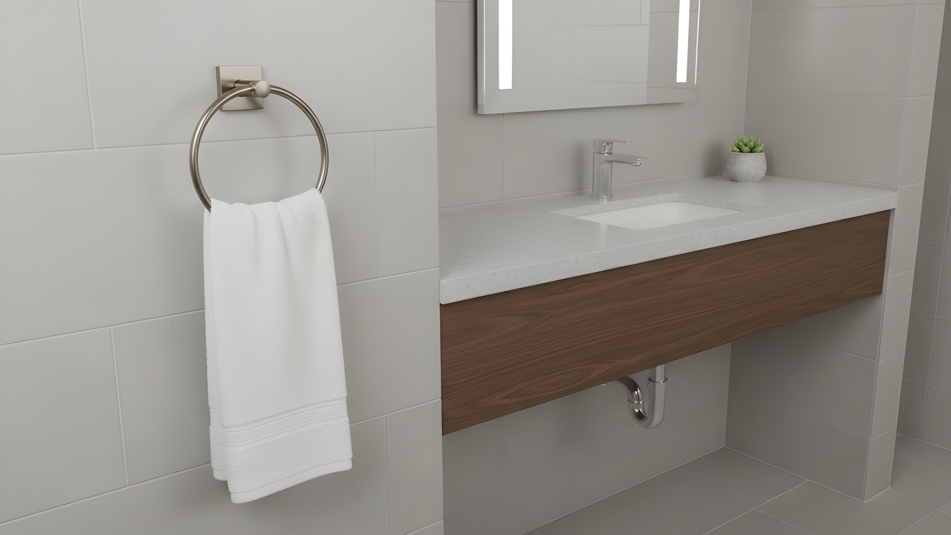 Square Style Towel Ring - Satin Nickel(US15)