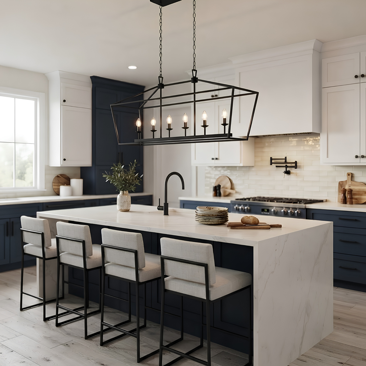 Large Cage Island Pendant 6XE12 Sockets - High-Design Pendants in Matte Black