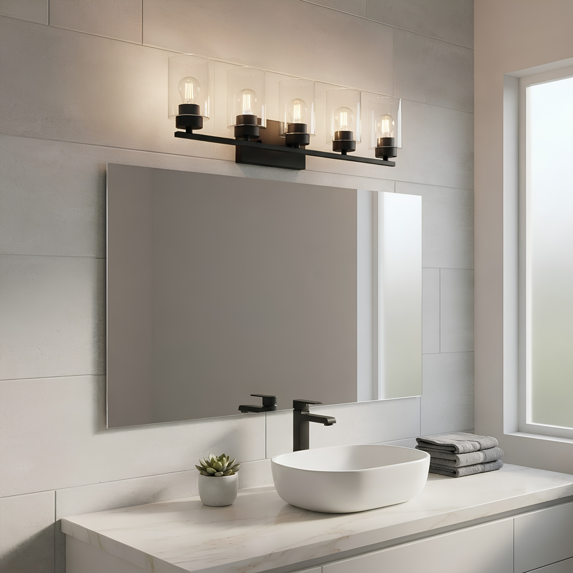 5-Light Clear Glass Vanity - Transitional Vanities