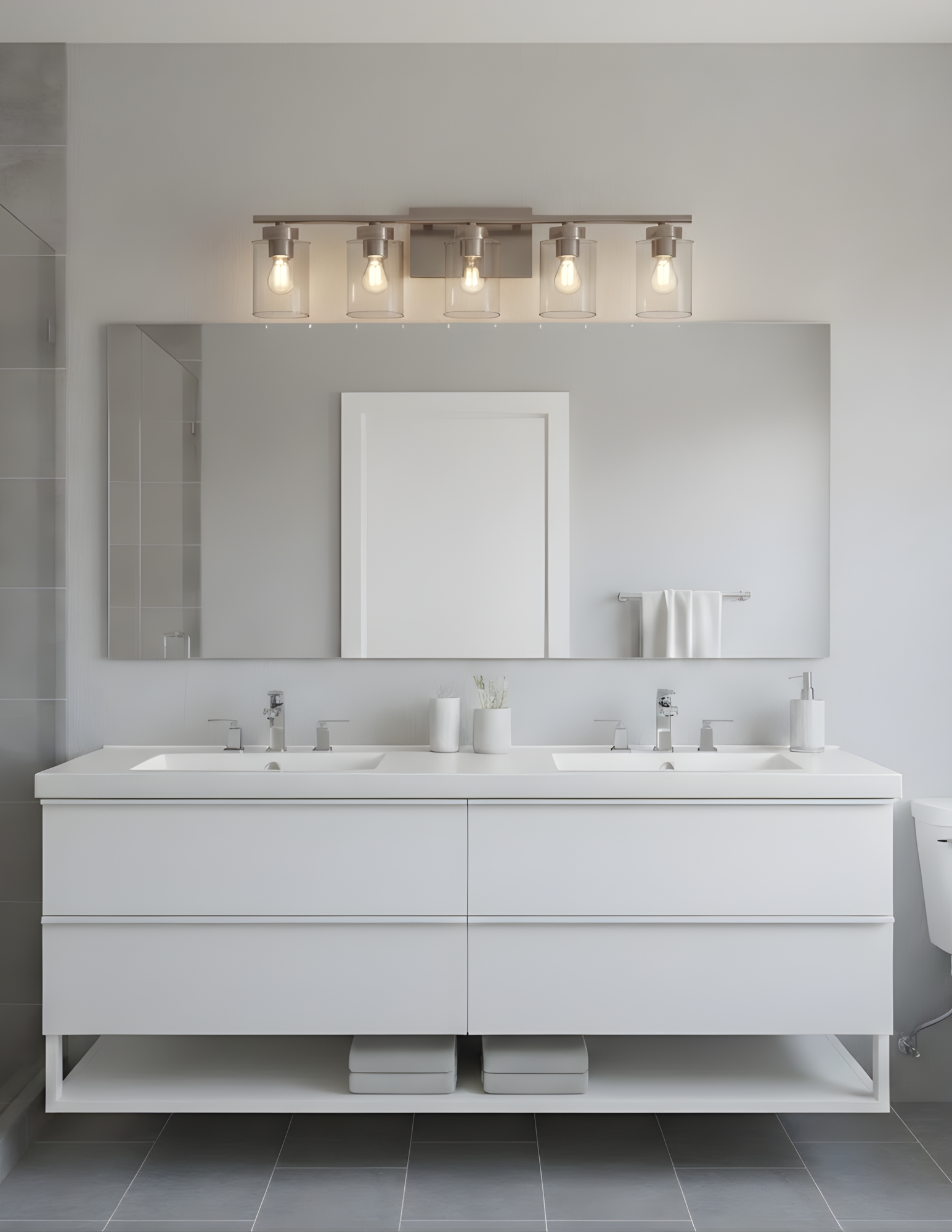 5-Light Clear Glass Vanity - Transitional Vanities