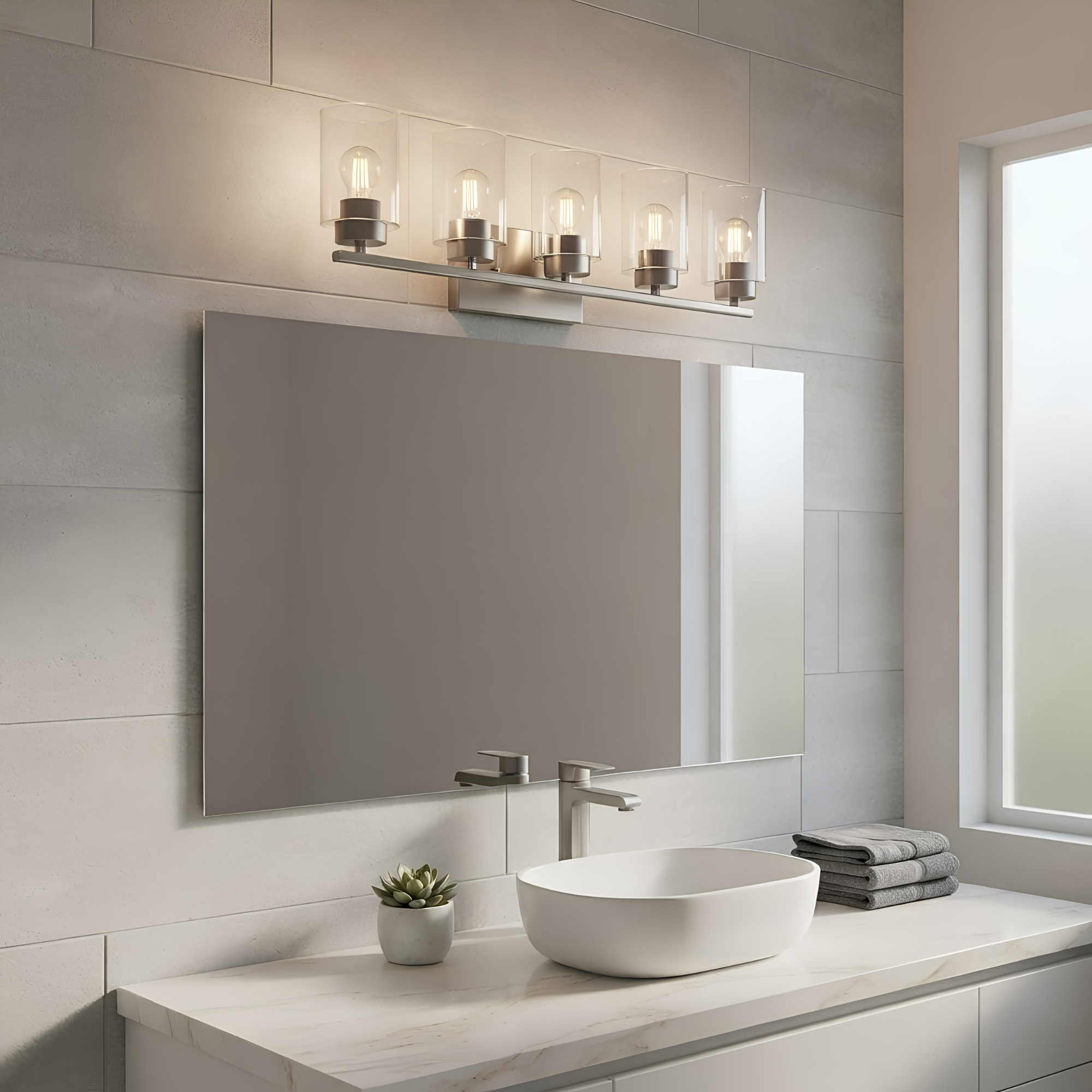 5-Light Clear Glass Vanity - Transitional Vanities