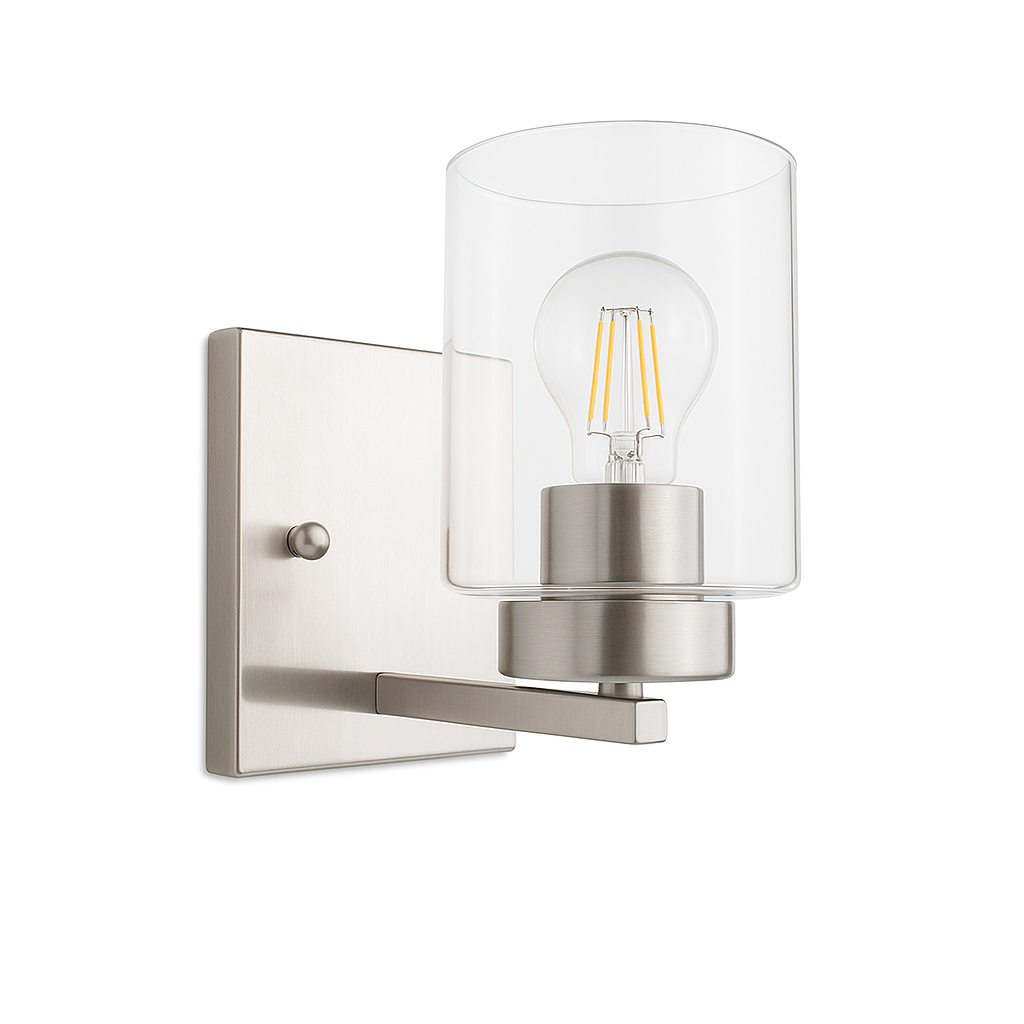 1-Light Clear Glass Sconce - Minimalist Vanities
