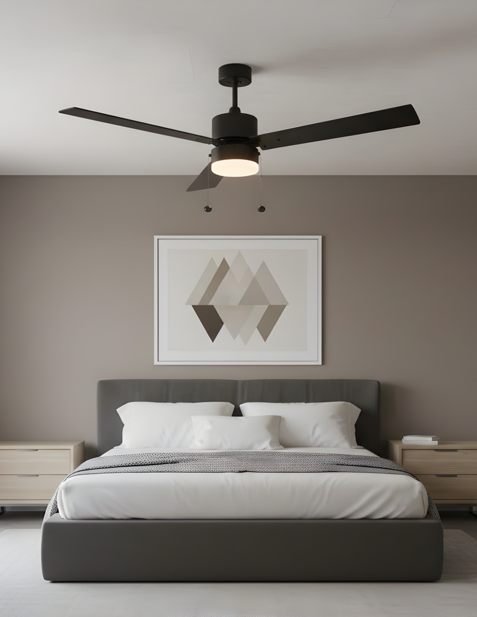 3-Blade 52" Modern Cylinder Fan Matte Black/Walnut Blades Pull Chain 3K, 4K, 5K - Classic Indoor Fans