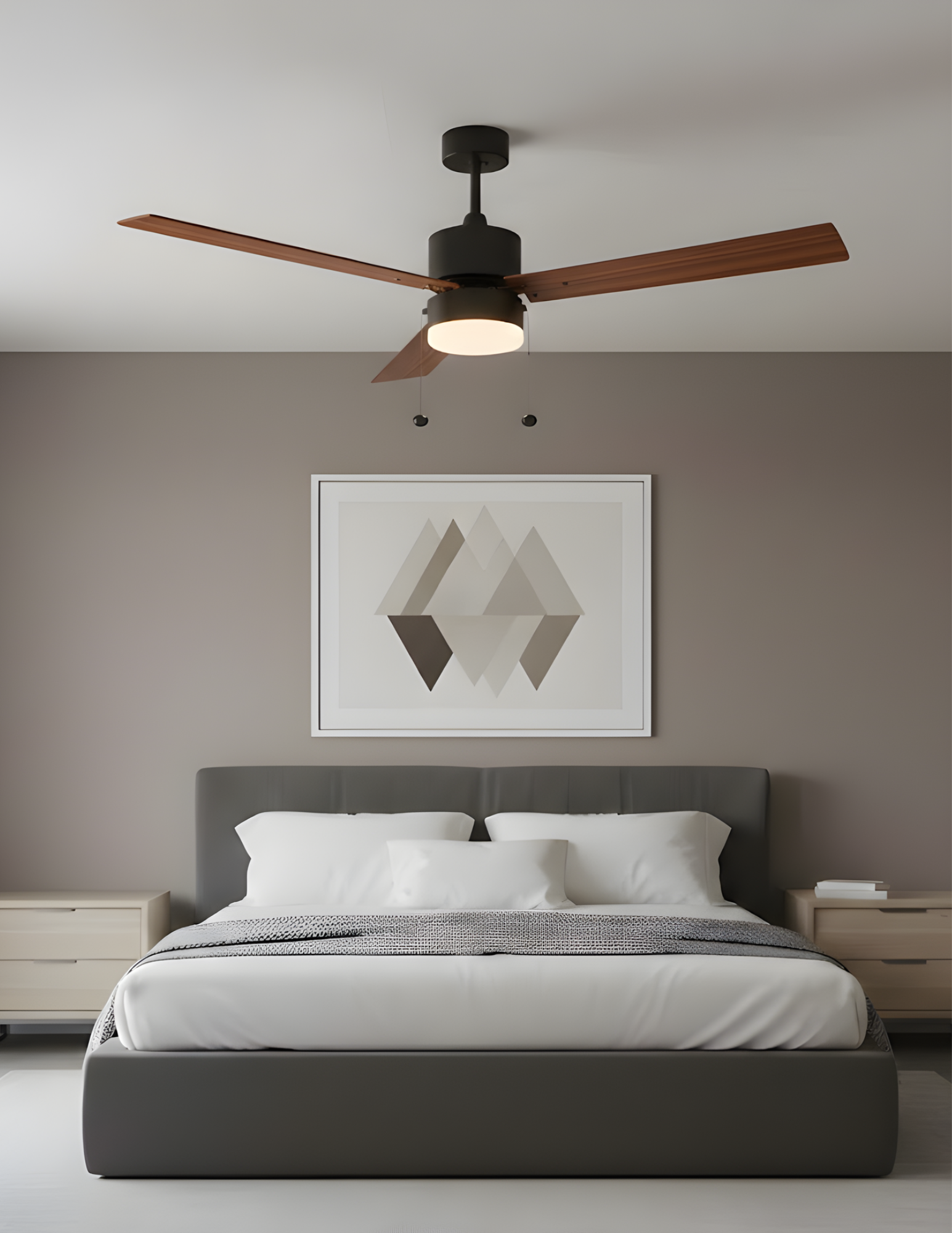 3-Blade 52" Modern Cylinder Fan Matte Black/Walnut Blades Pull Chain 3K, 4K, 5K - Classic Indoor Fans