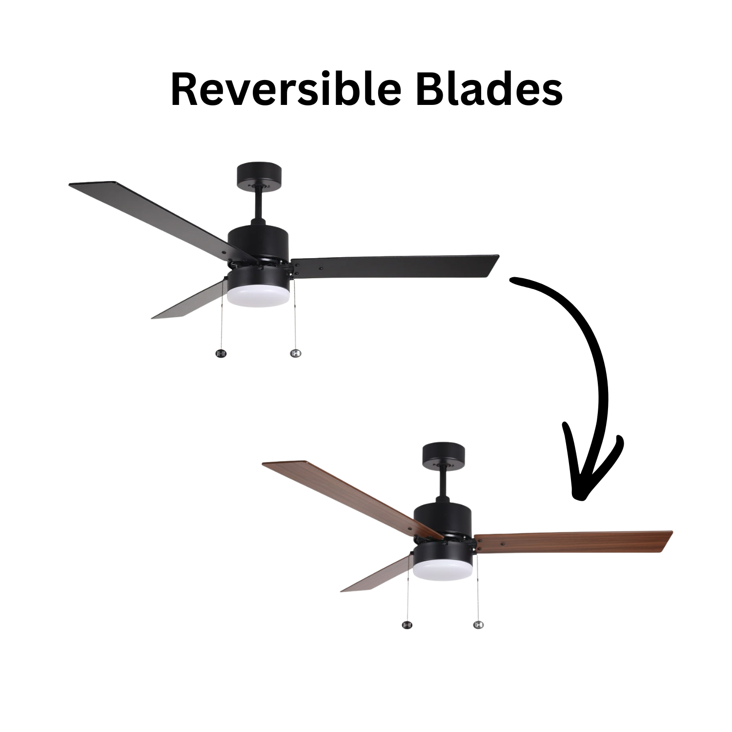 3-Blade 52" Modern Cylinder Fan Matte Black/Walnut Blades Pull Chain 3K, 4K, 5K - Classic Indoor Fans