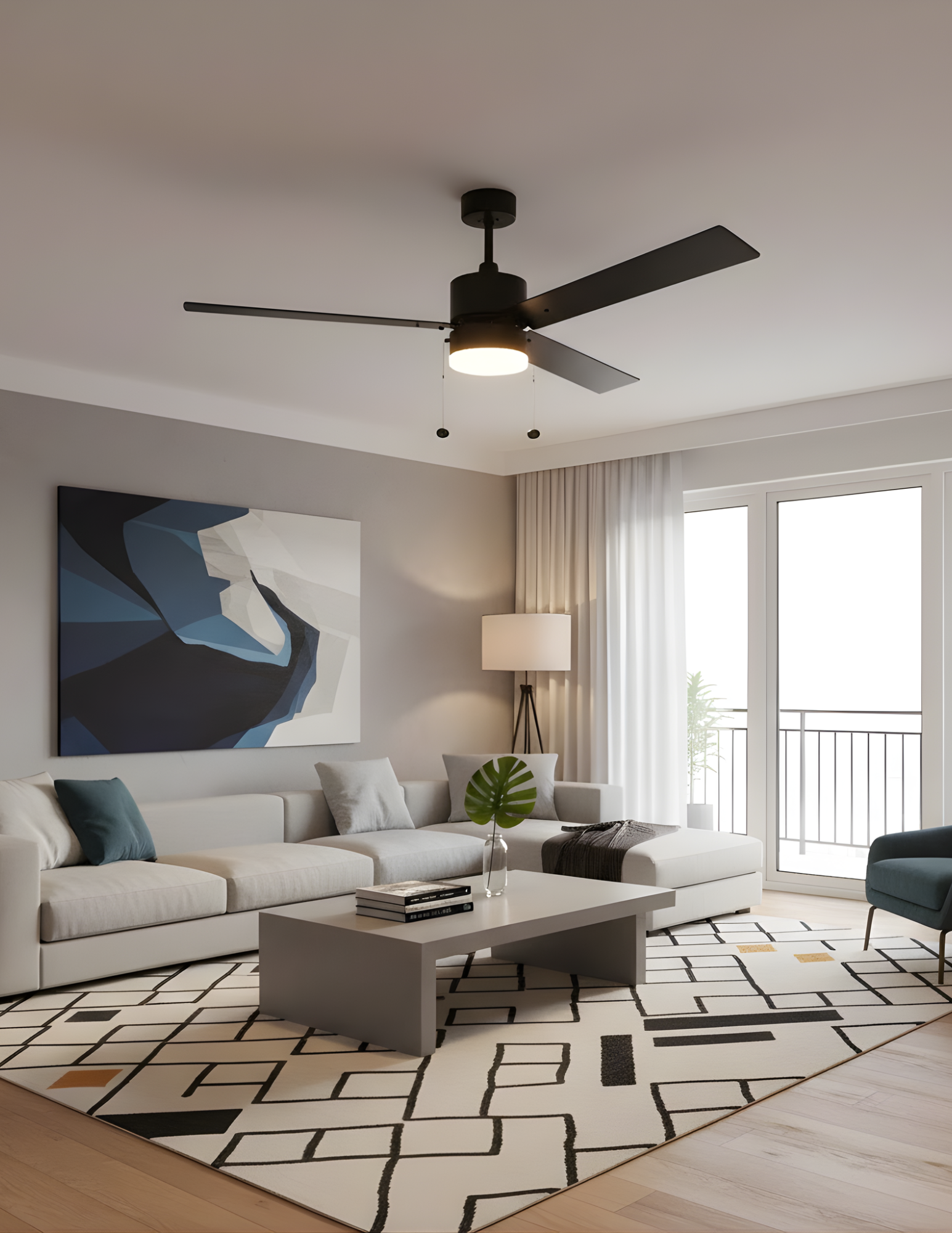 3-Blade 52" Modern Cylinder Fan Matte Black/Walnut Blades Pull Chain 3K, 4K, 5K - Classic Indoor Fans