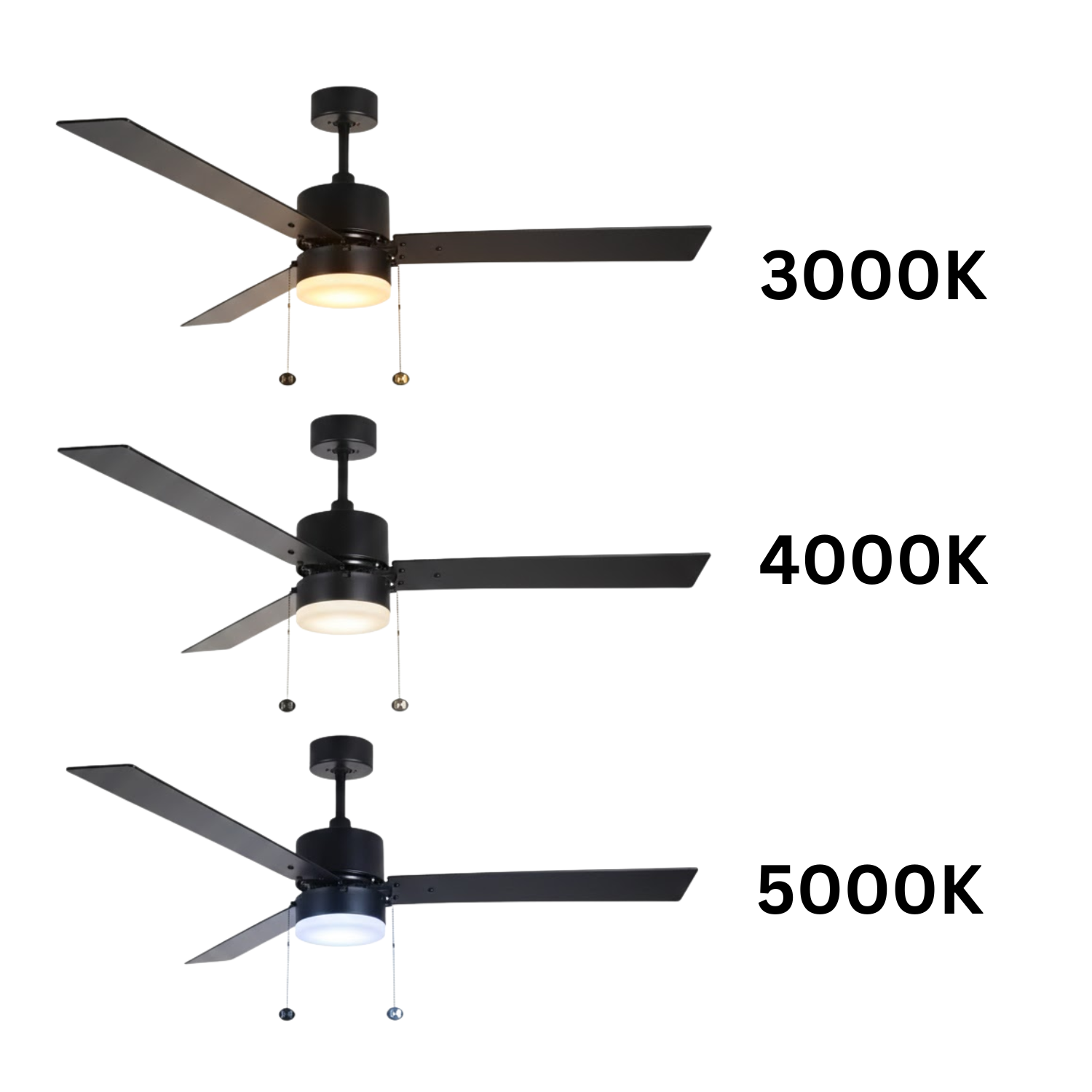 3-Blade 52" Modern Cylinder Fan Matte Black/Walnut Blades Pull Chain 3K, 4K, 5K - Classic Indoor Fans