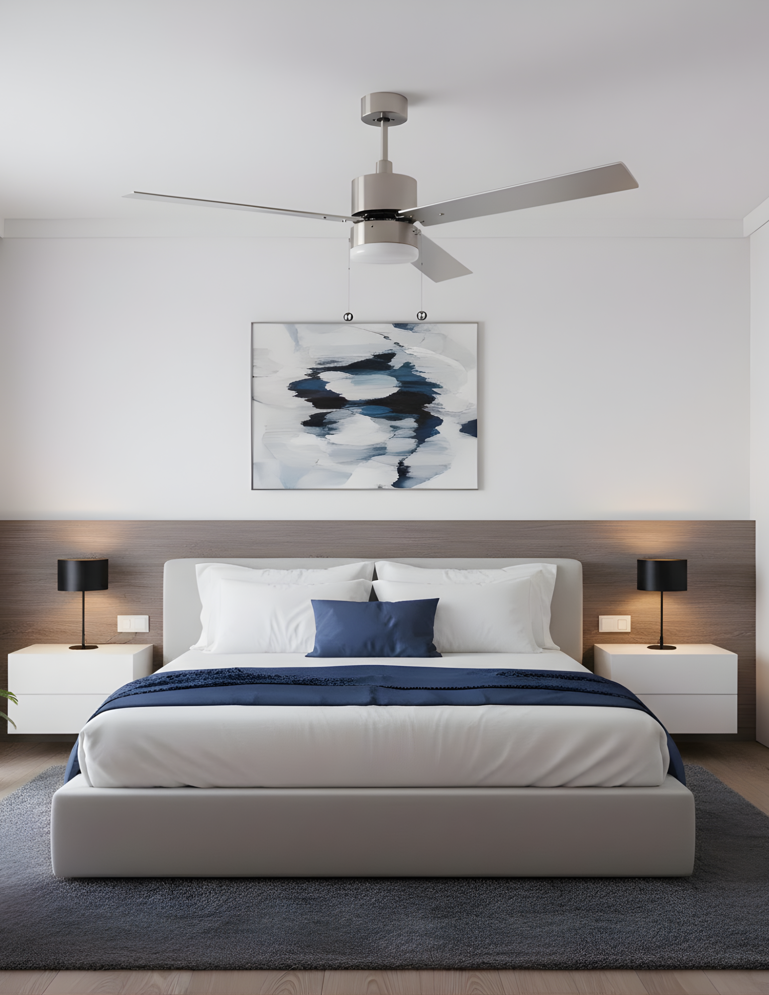 3-Blade 52" Modern Cylinder Fan Matte Black/Walnut Blades Pull Chain 3K, 4K, 5K - Classic Indoor Fans