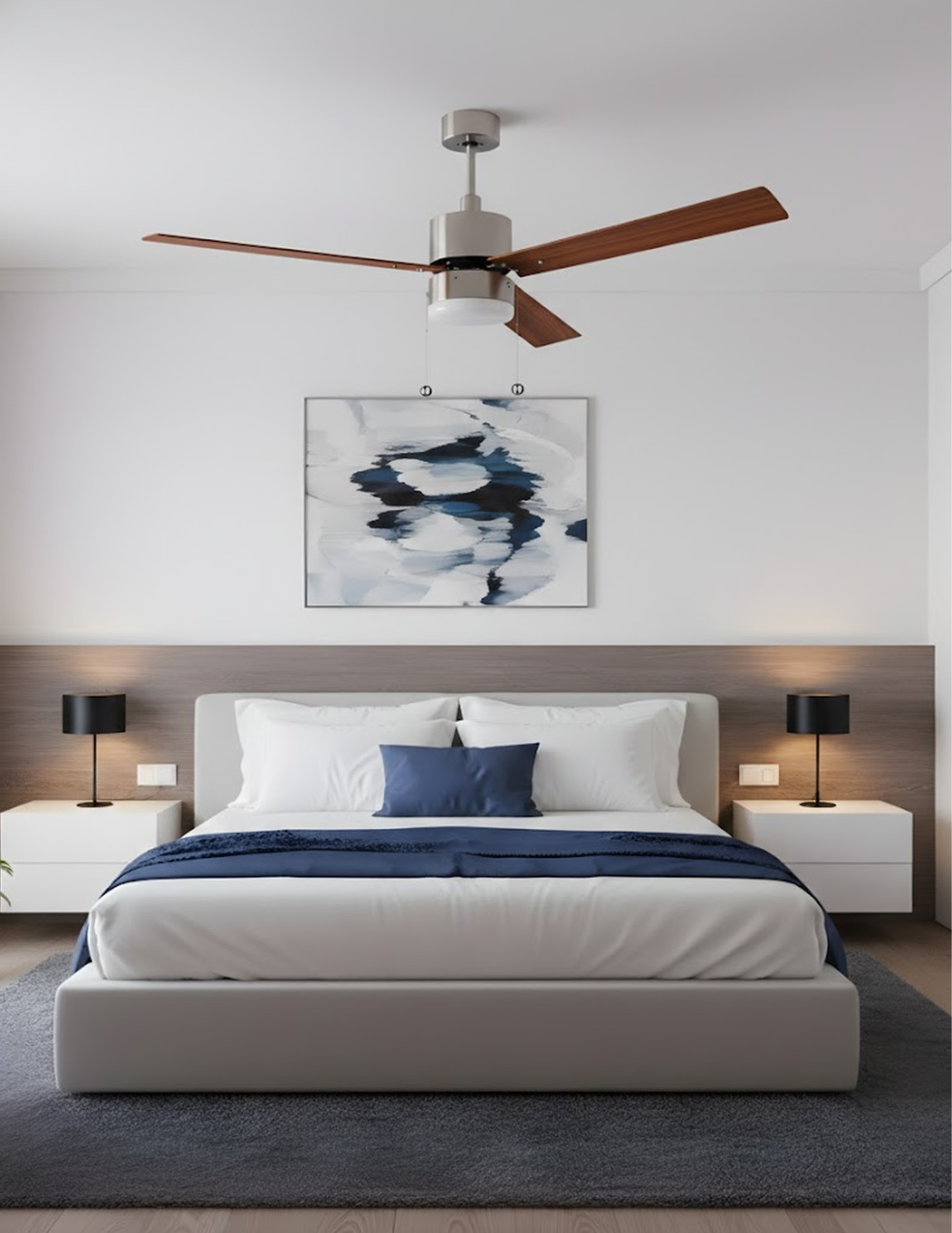 3-Blade 52" Modern Cylinder Fan Matte Black/Walnut Blades Pull Chain 3K, 4K, 5K - Classic Indoor Fans