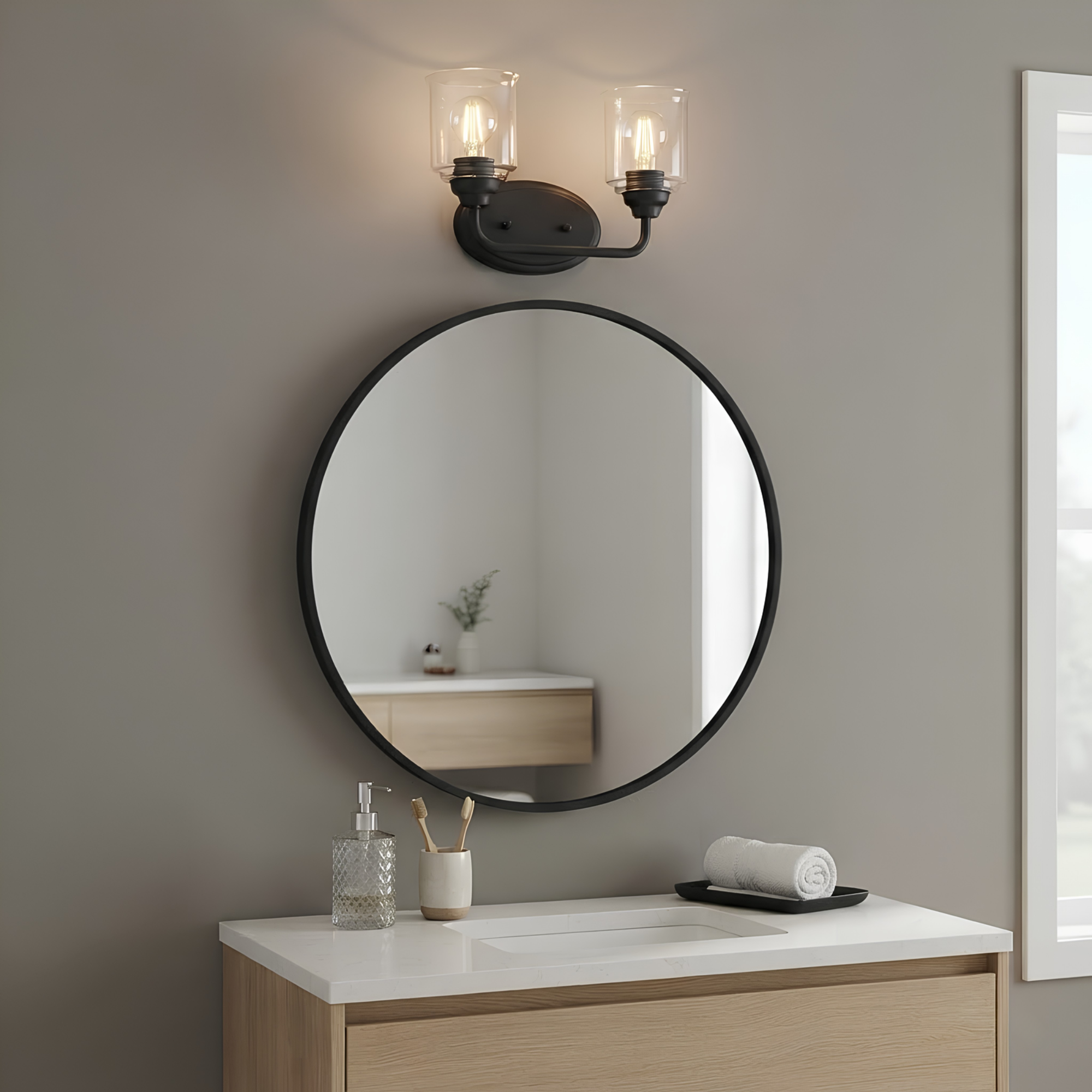 Acheron 2-Light Clear Glass Vanity - Contemporary Vanities
