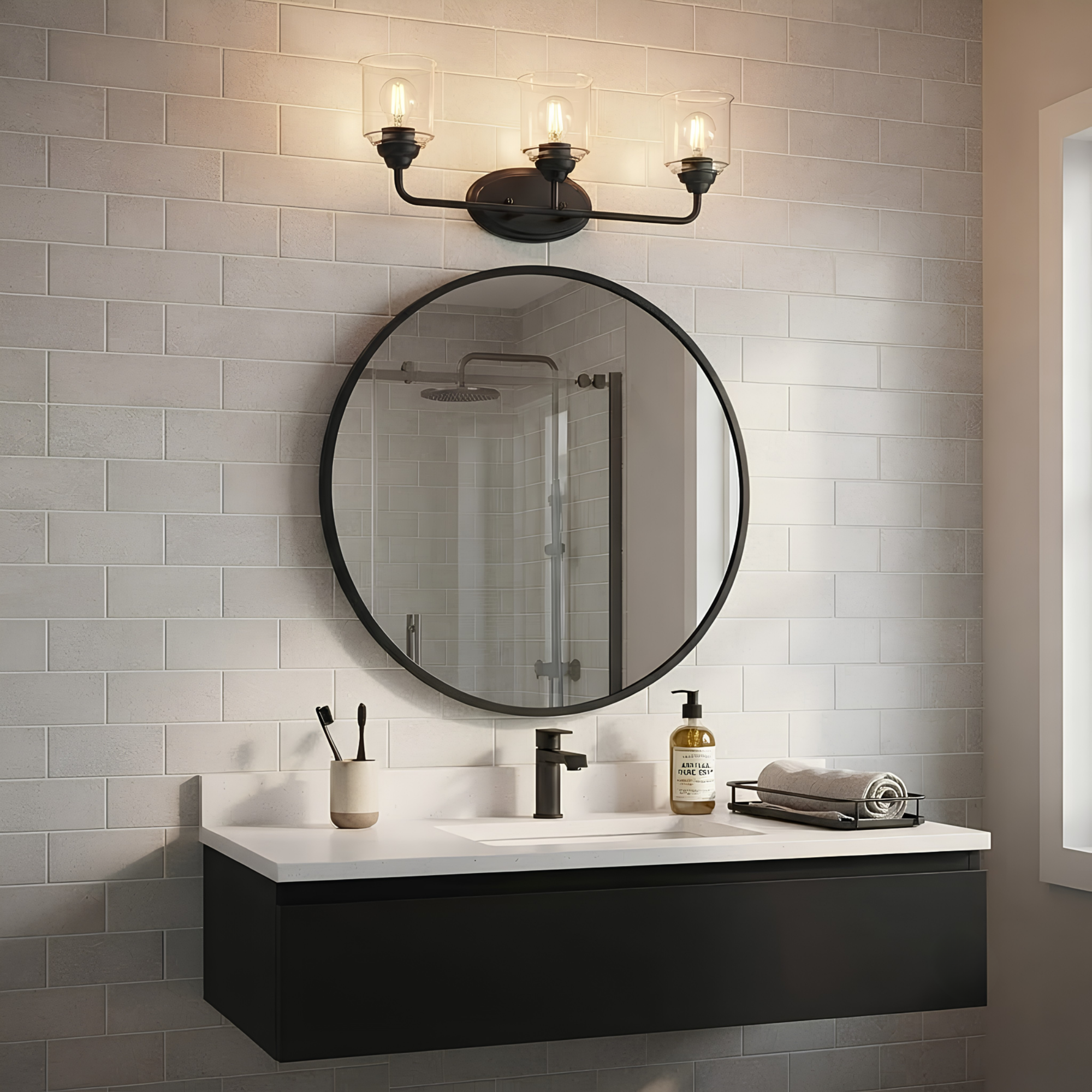 Acheron 3-Light Clear Glass Vanity - Sleek Vanities