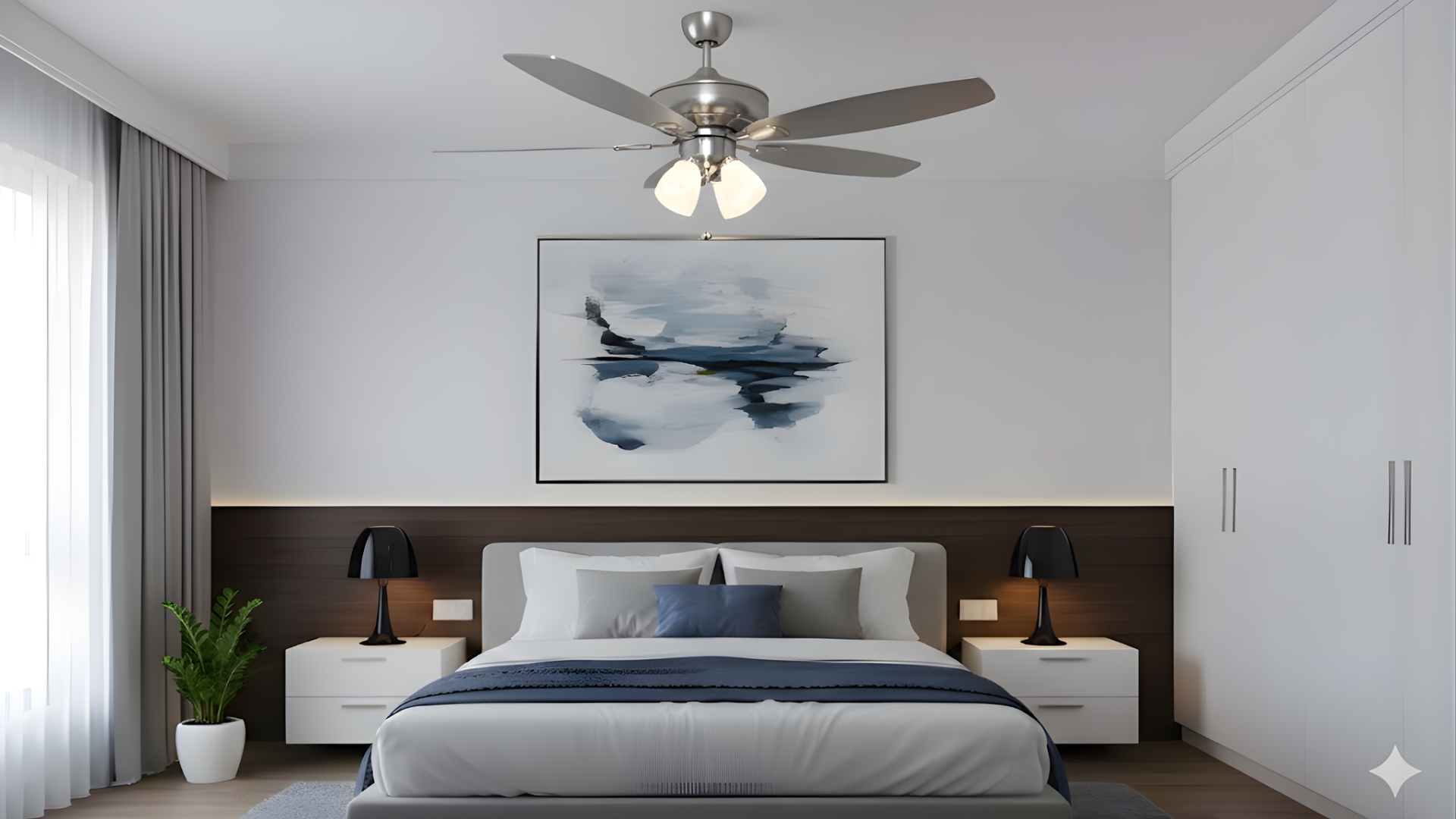 52" 5-Blade UFO Fan Silver/Walnut Blades 4-Light Clear Glass LED Kit - Classic Indoor Fans in Brushed Nickel