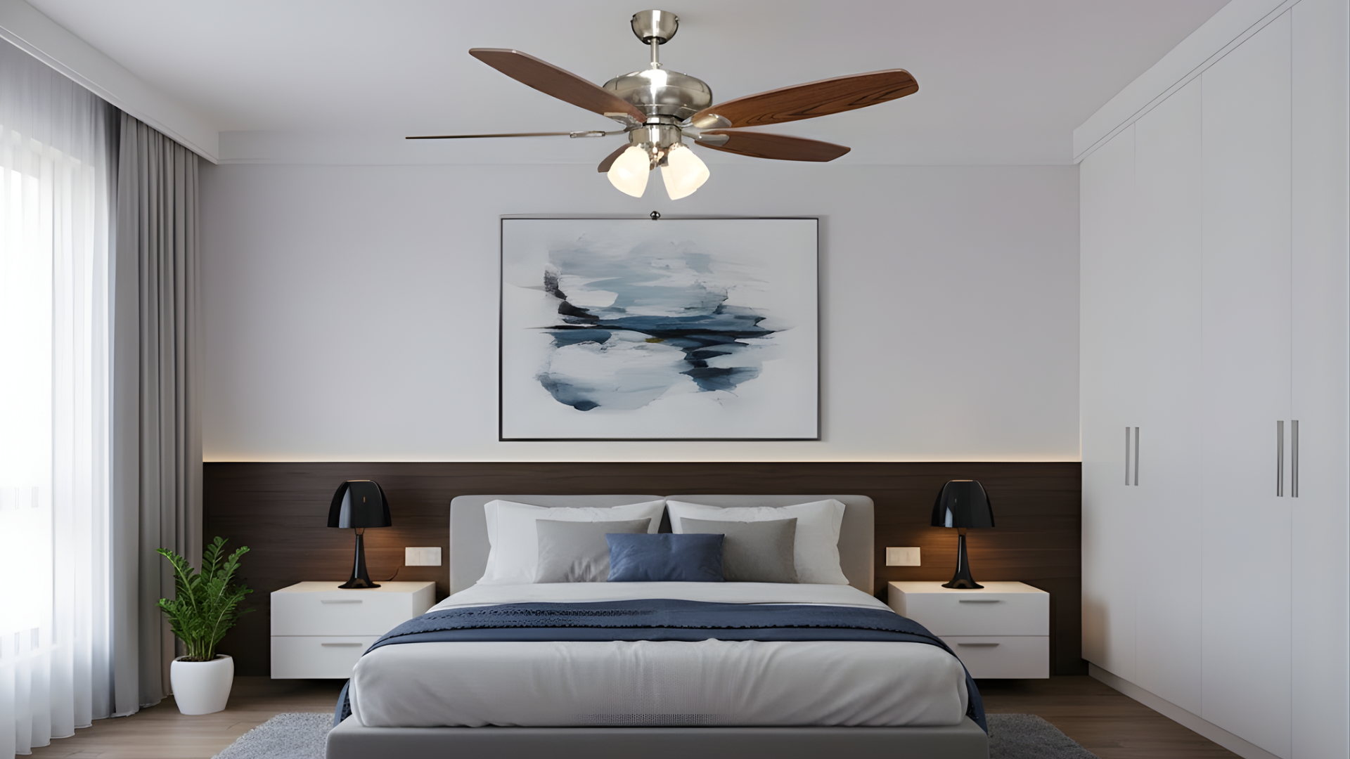 52" 5-Blade UFO Fan Silver/Walnut Blades 4-Light Clear Glass LED Kit - Classic Indoor Fans in Brushed Nickel