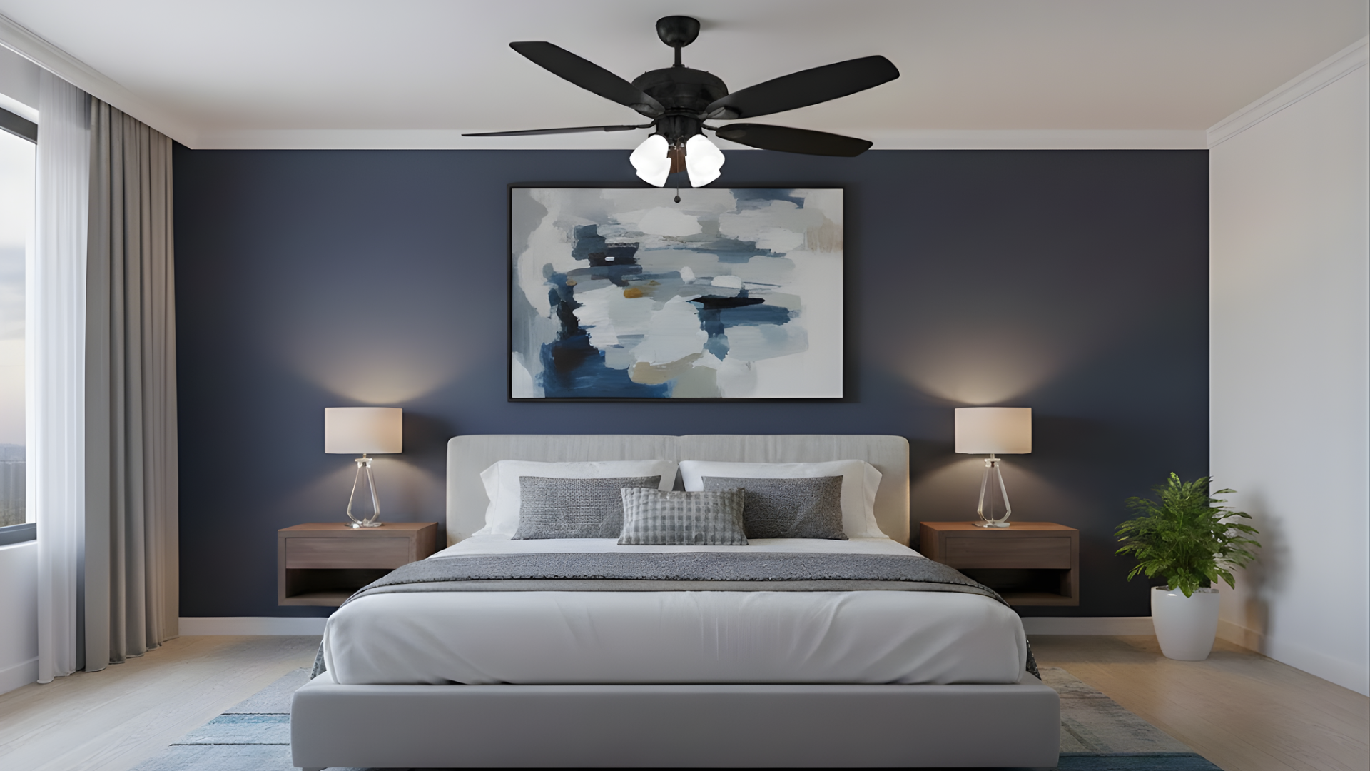 52" 5-Blade UFO Fan Black/Walnut Blades 4-Light Clear LED Kit - Refined Indoor Fans in Matte Black