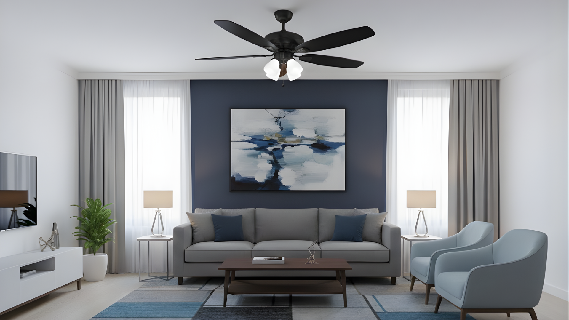 52" 5-Blade UFO Fan Black/Walnut Blades 4-Light Clear LED Kit - Refined Indoor Fans in Matte Black