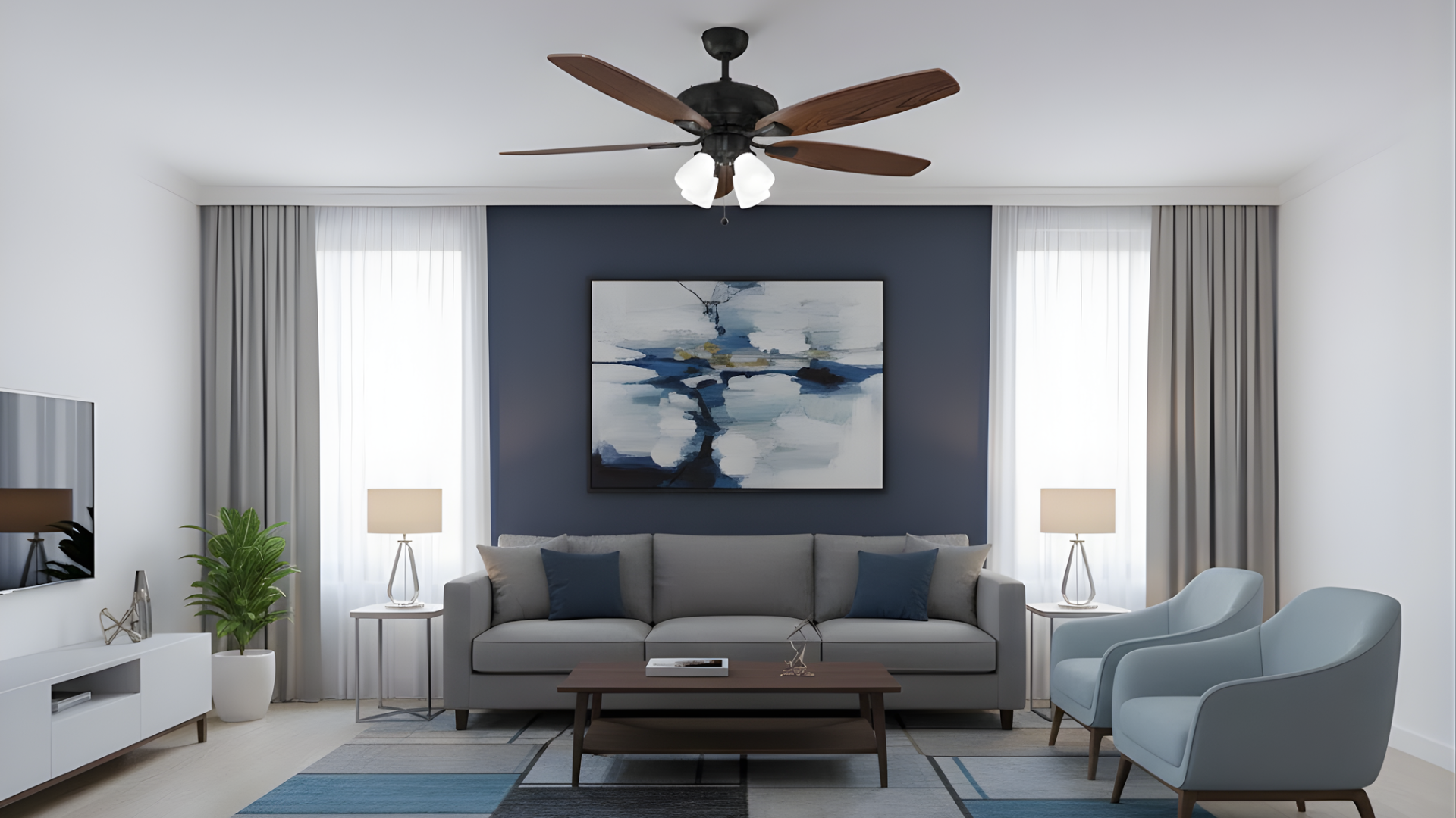 52" 5-Blade UFO Fan Black/Walnut Blades 4-Light Clear LED Kit - Refined Indoor Fans in Matte Black