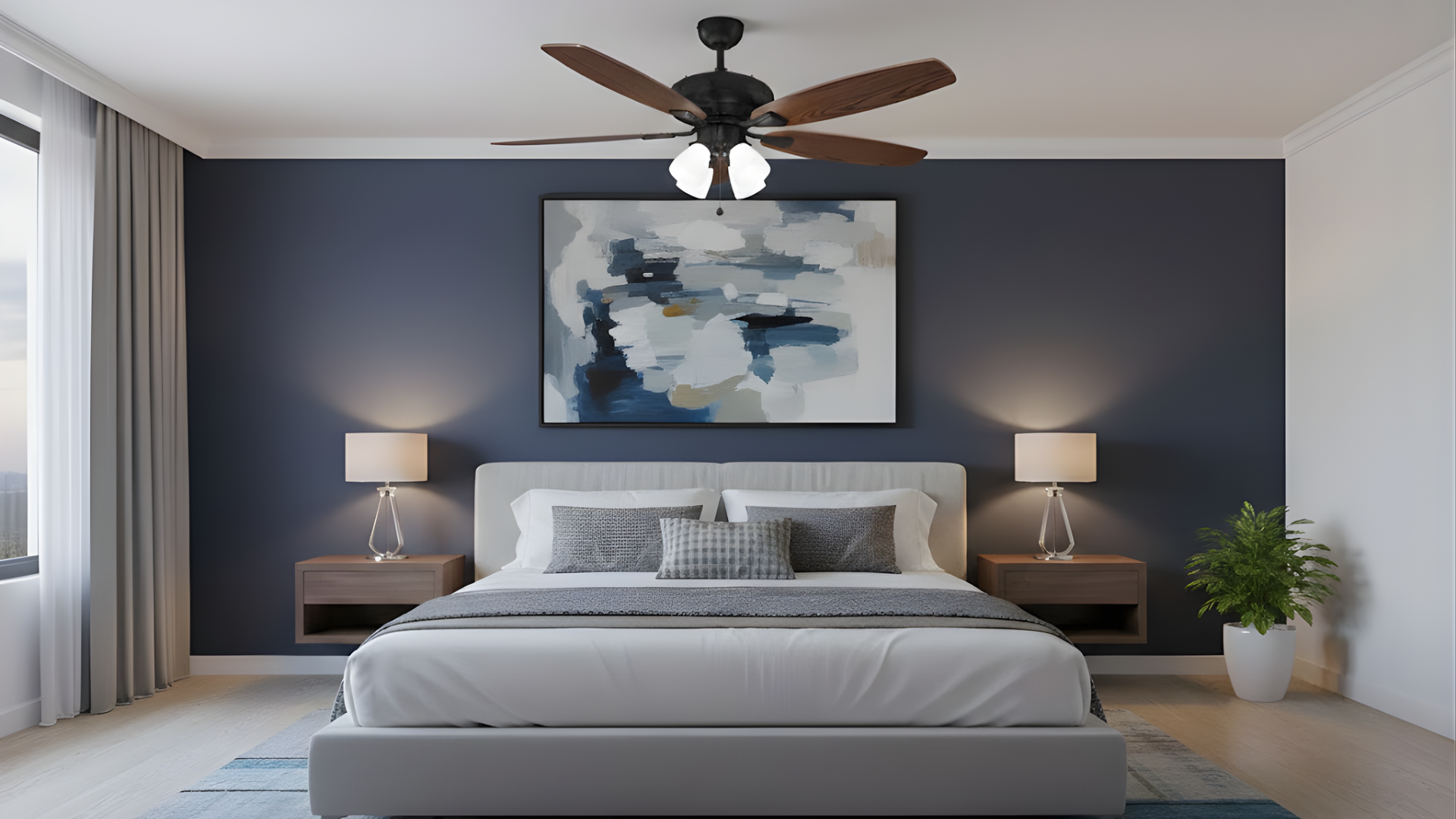 52" 5-Blade UFO Fan Black/Walnut Blades 4-Light Clear LED Kit - Refined Indoor Fans in Matte Black