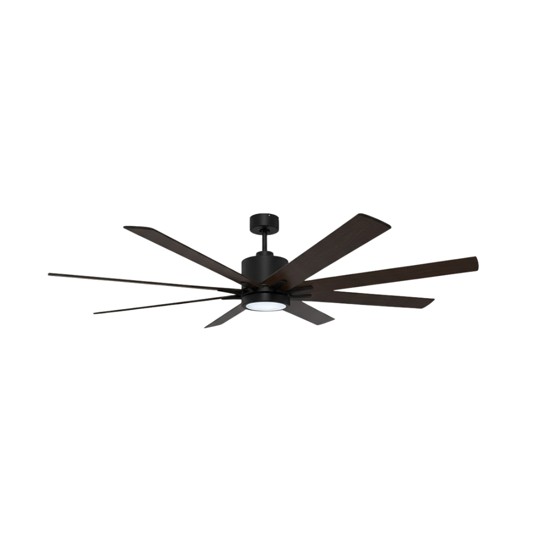 8-Blade 66" Fan Matte Black/Walnut Blades 20W LED 3K,4K,5K - Sophisticated Indoor Fans in Matte Black