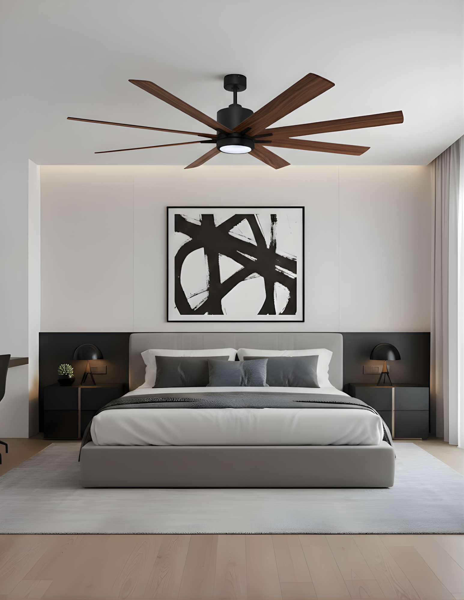 8-Blade 66" Fan Matte Black/Walnut Blades 20W LED 3K,4K,5K - Sophisticated Indoor Fans in Matte Black