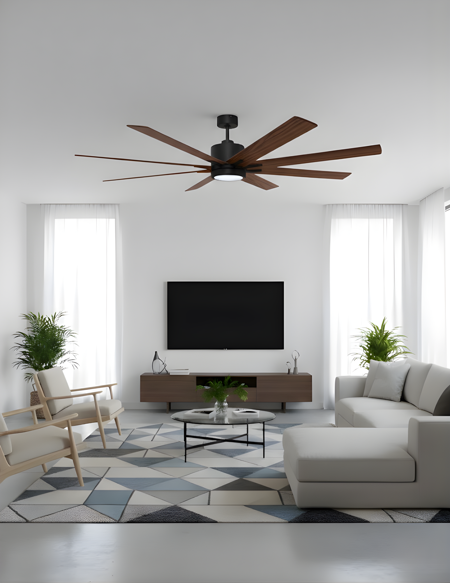 8-Blade 66" Fan Matte Black/Walnut Blades 20W LED 3K,4K,5K - Sophisticated Indoor Fans in Matte Black