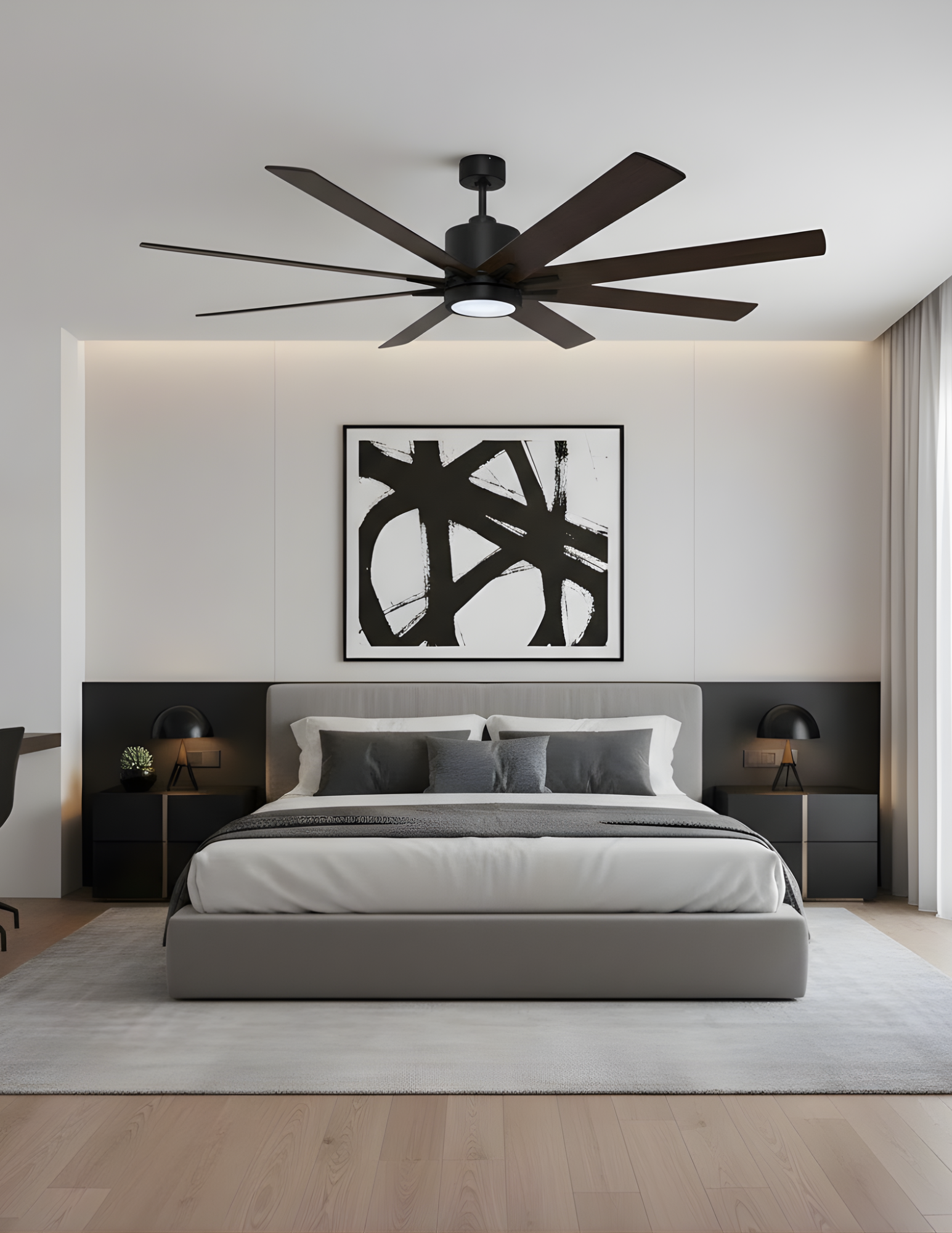 8-Blade 66" Fan Matte Black/Walnut Blades 20W LED 3K,4K,5K - Sophisticated Indoor Fans in Matte Black