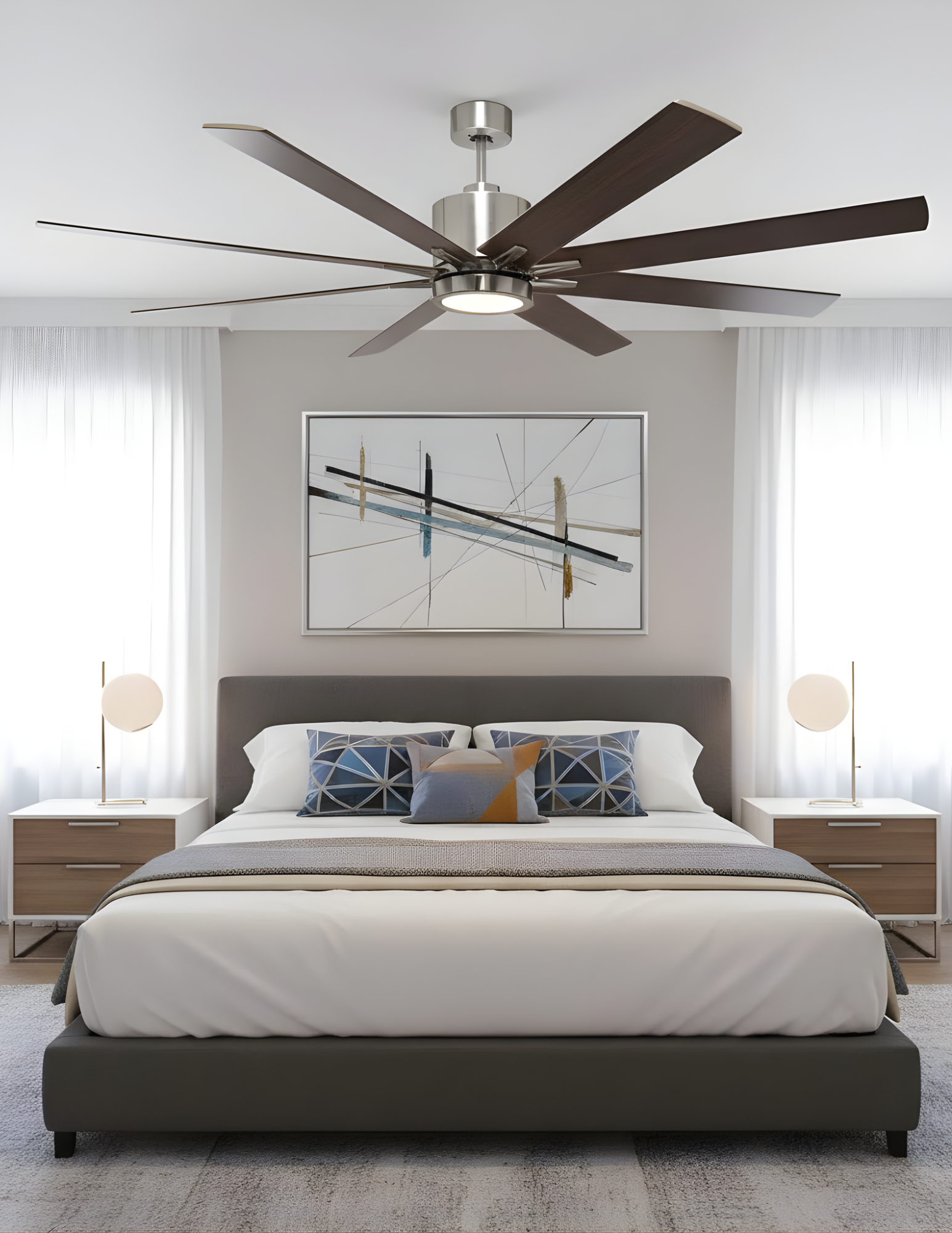 8-Blade 66" NK Fan Wall Control Silver/Walnut Blades 20W LED 3K,4K,5K