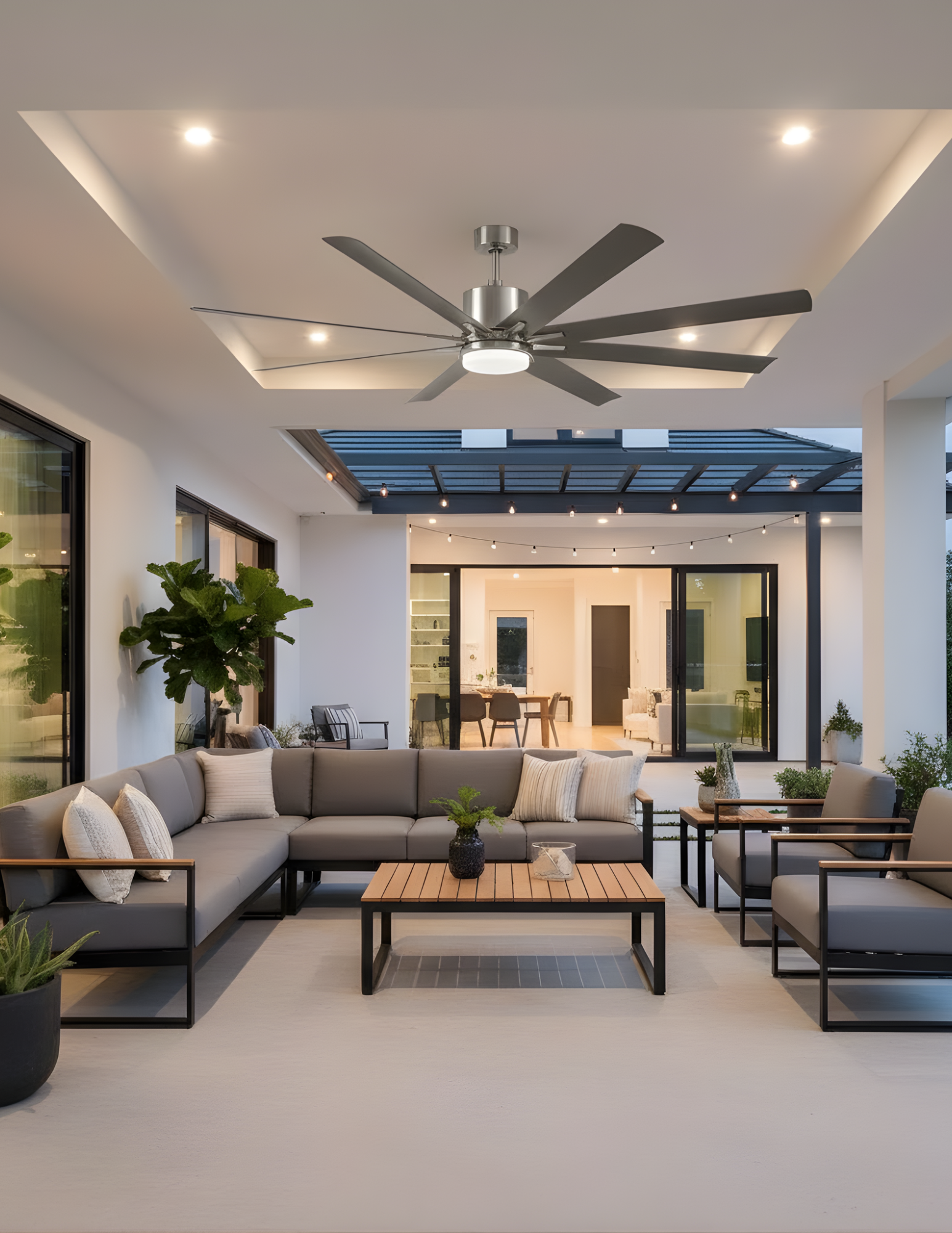 Metro Damp Patio Fan Silver ABS Blades 20W LED 3K,4K,5K - Contemporary Outdoor Fans in Brushed Nickel