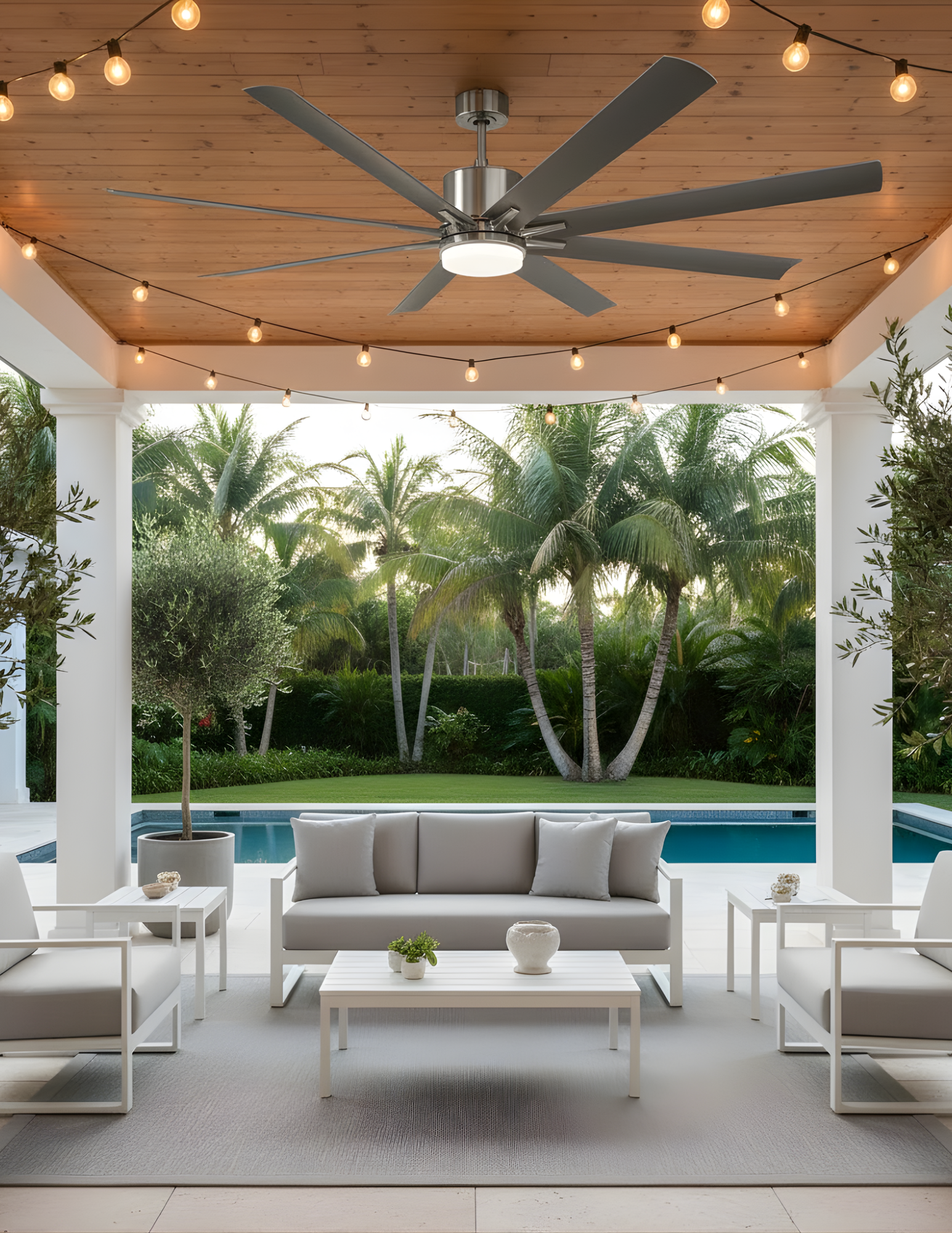 Metro Damp Patio Fan Silver ABS Blades 20W LED 3K,4K,5K - Contemporary Outdoor Fans in Brushed Nickel