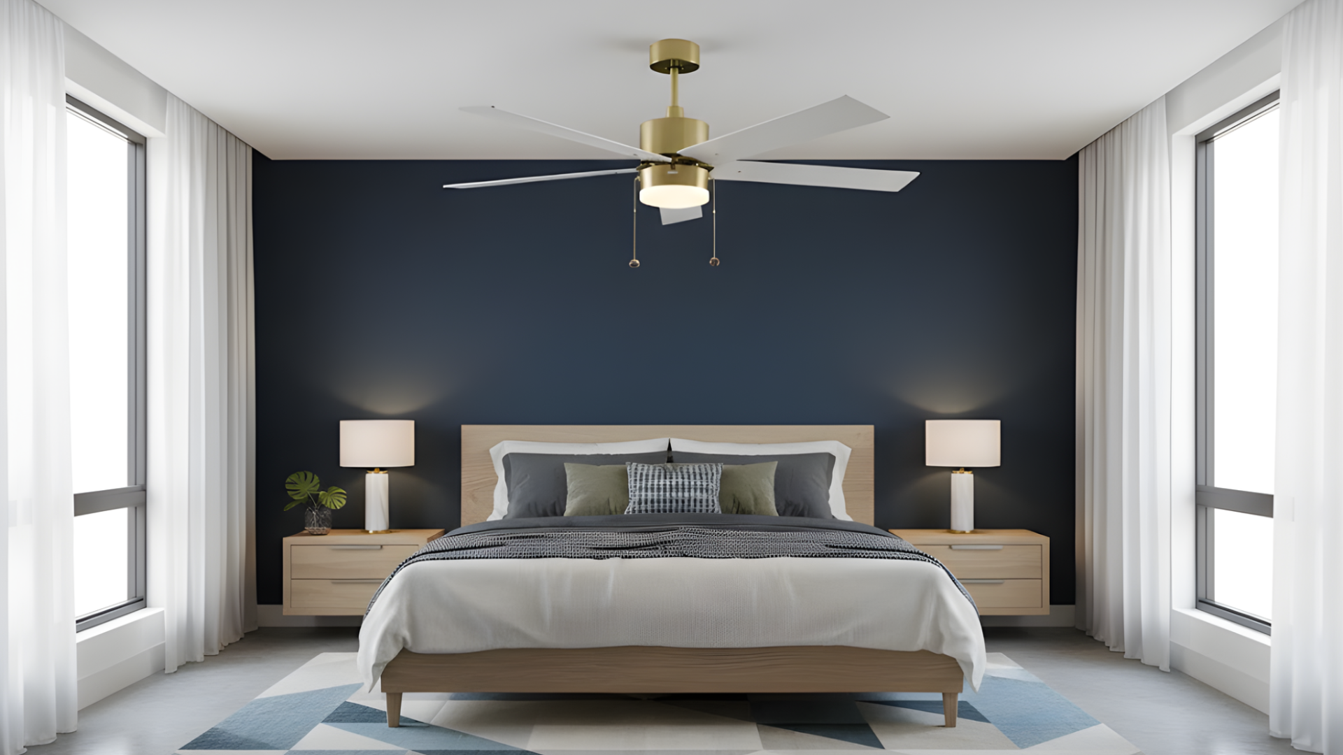 5-Blade 52" CG Modern Cylinder Fan White Blades Pull Chain 3K, 4K, 5K
