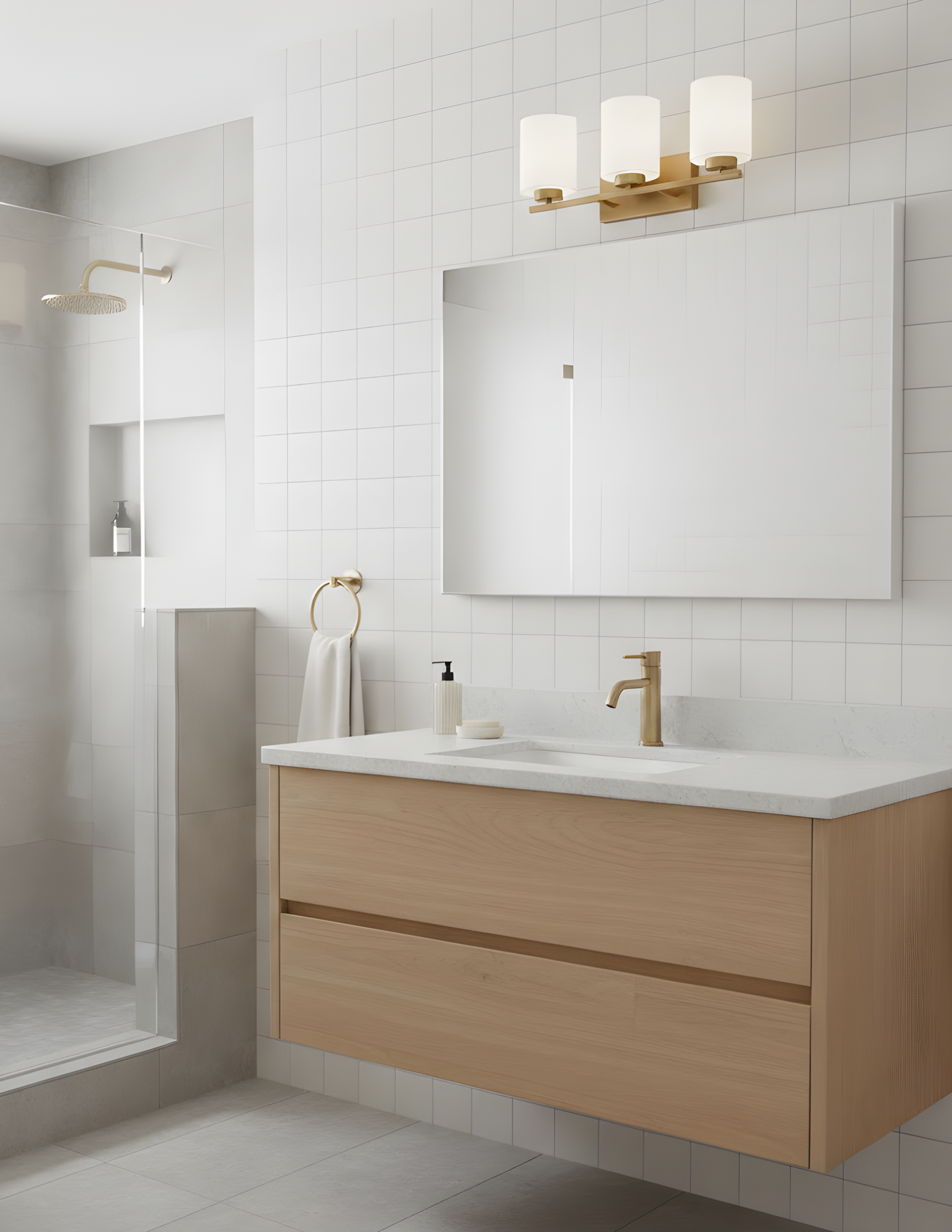 3-Light White Glass Vanity - Bold Vanities