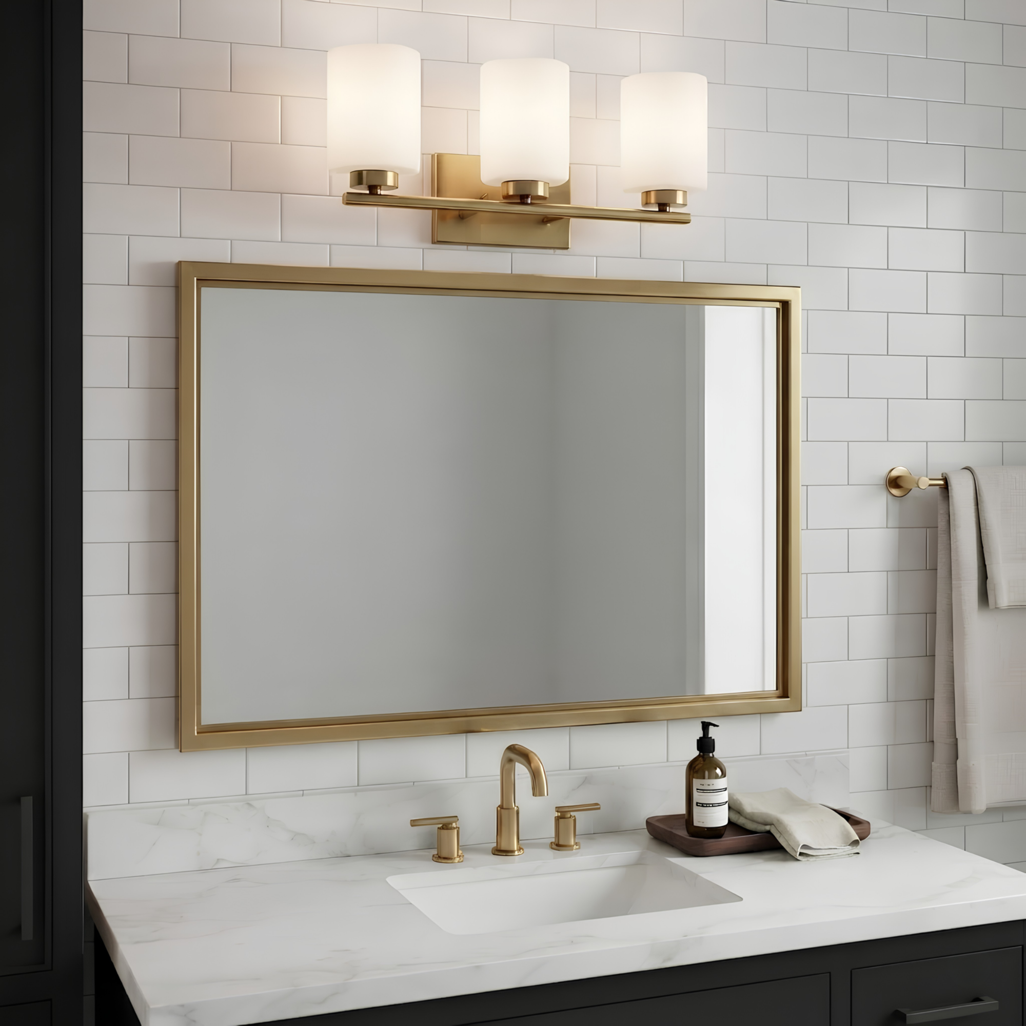 3-Light White Glass Vanity - Bold Vanities