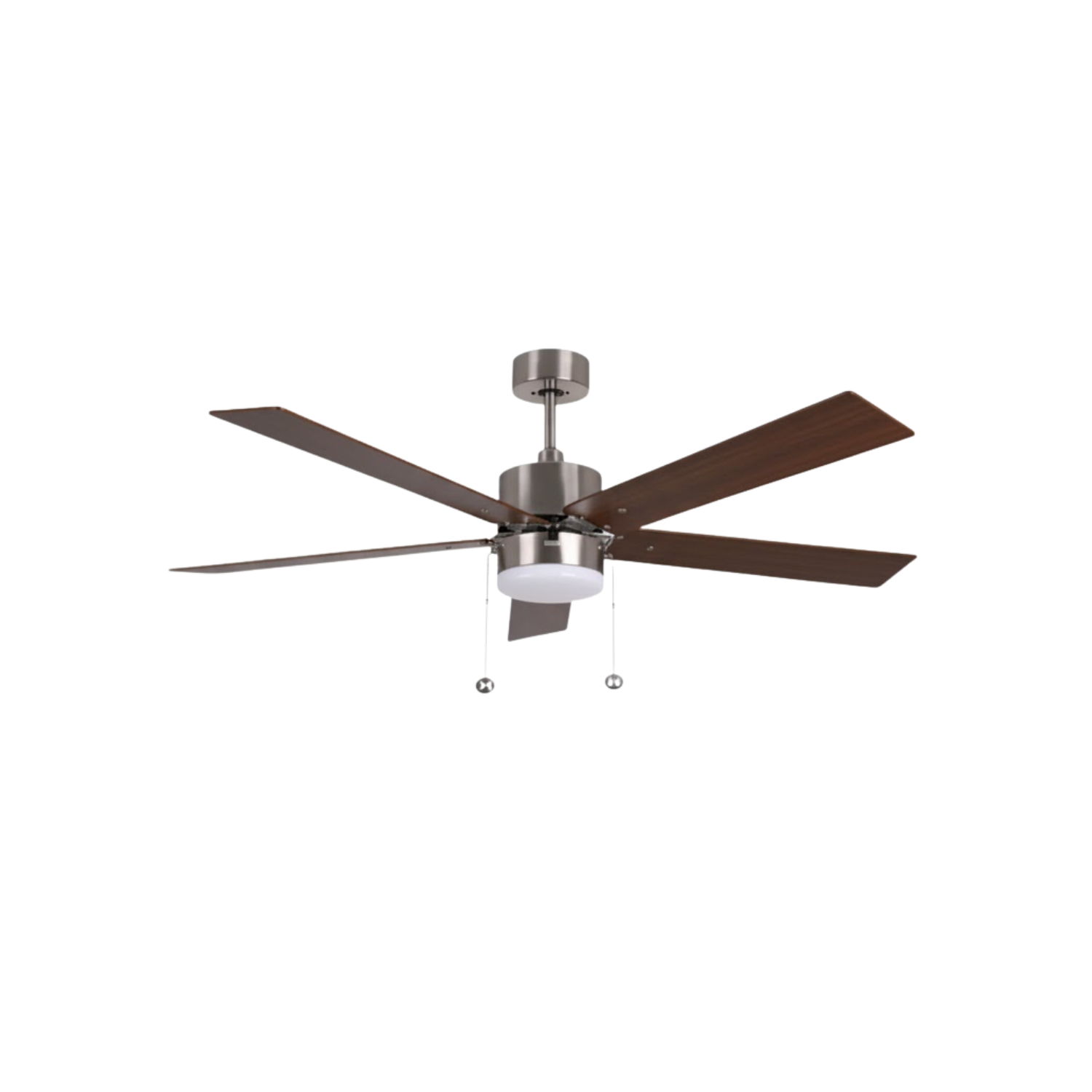5-Blade 52" NK Modern Fan Silver/Walnut Blades Pull Chain 3K, 4K, 5K