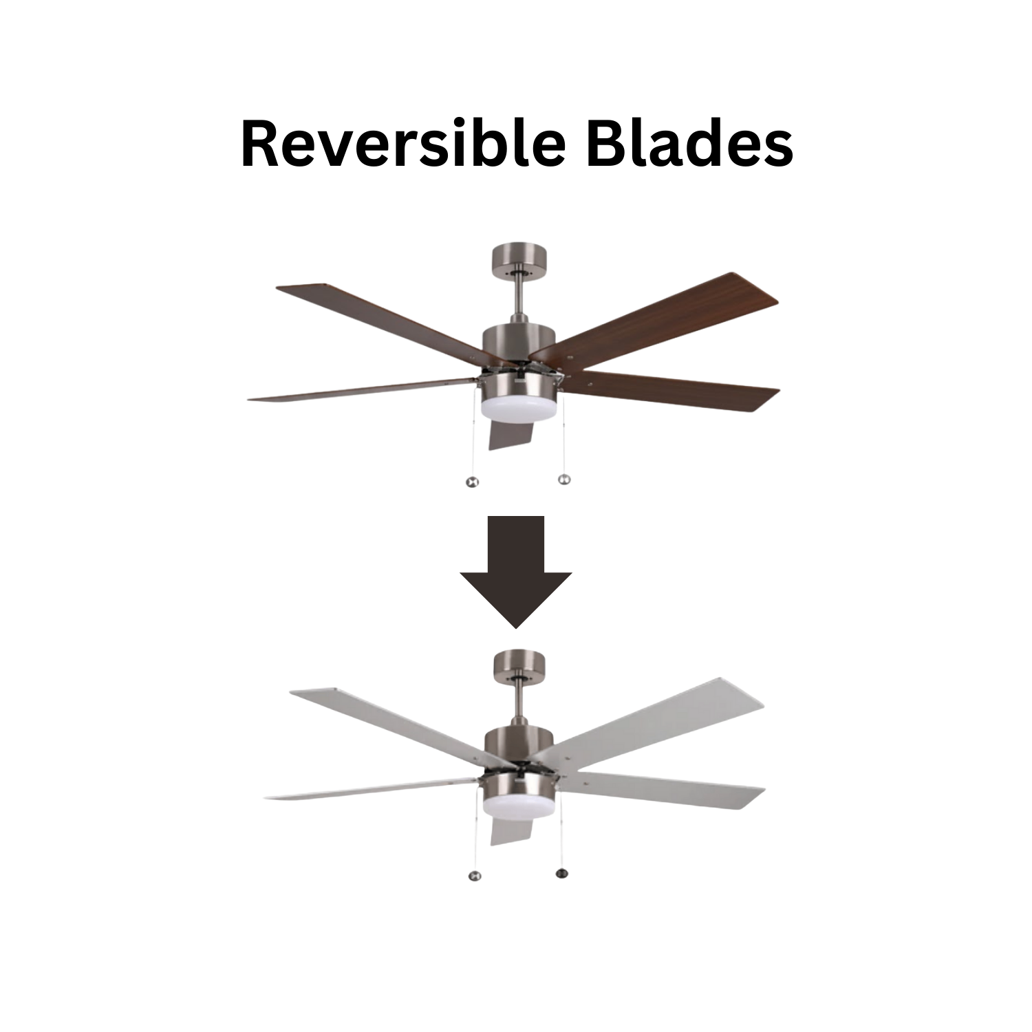 5-Blade 52" NK Modern Fan Silver/Walnut Blades Pull Chain 3K, 4K, 5K