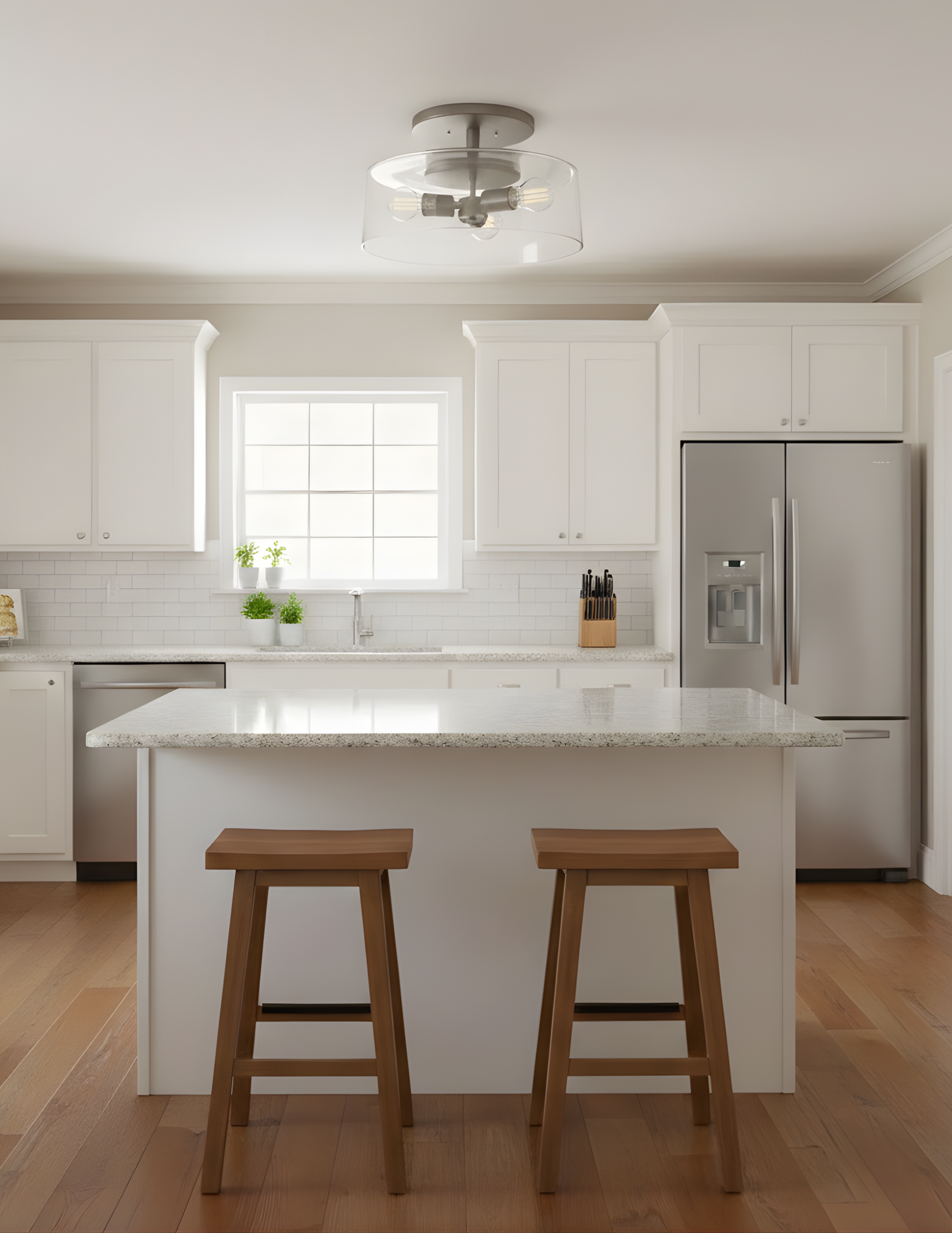 3-Light 15" Clear Glass Semi-Flush Entry - MB