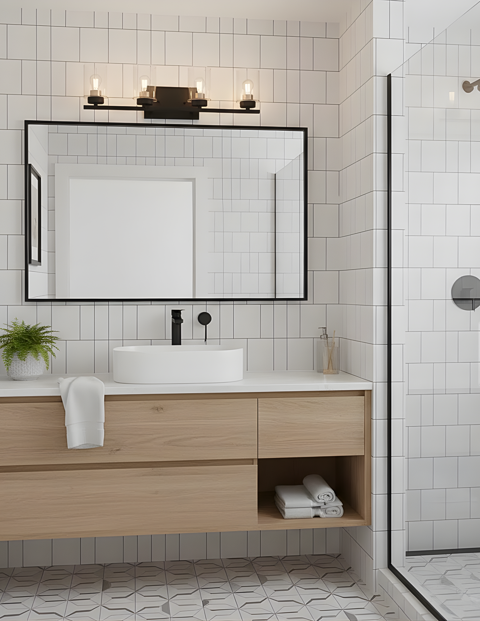 4-Light Clear Glass Vanity - MB w CG Socket Rings