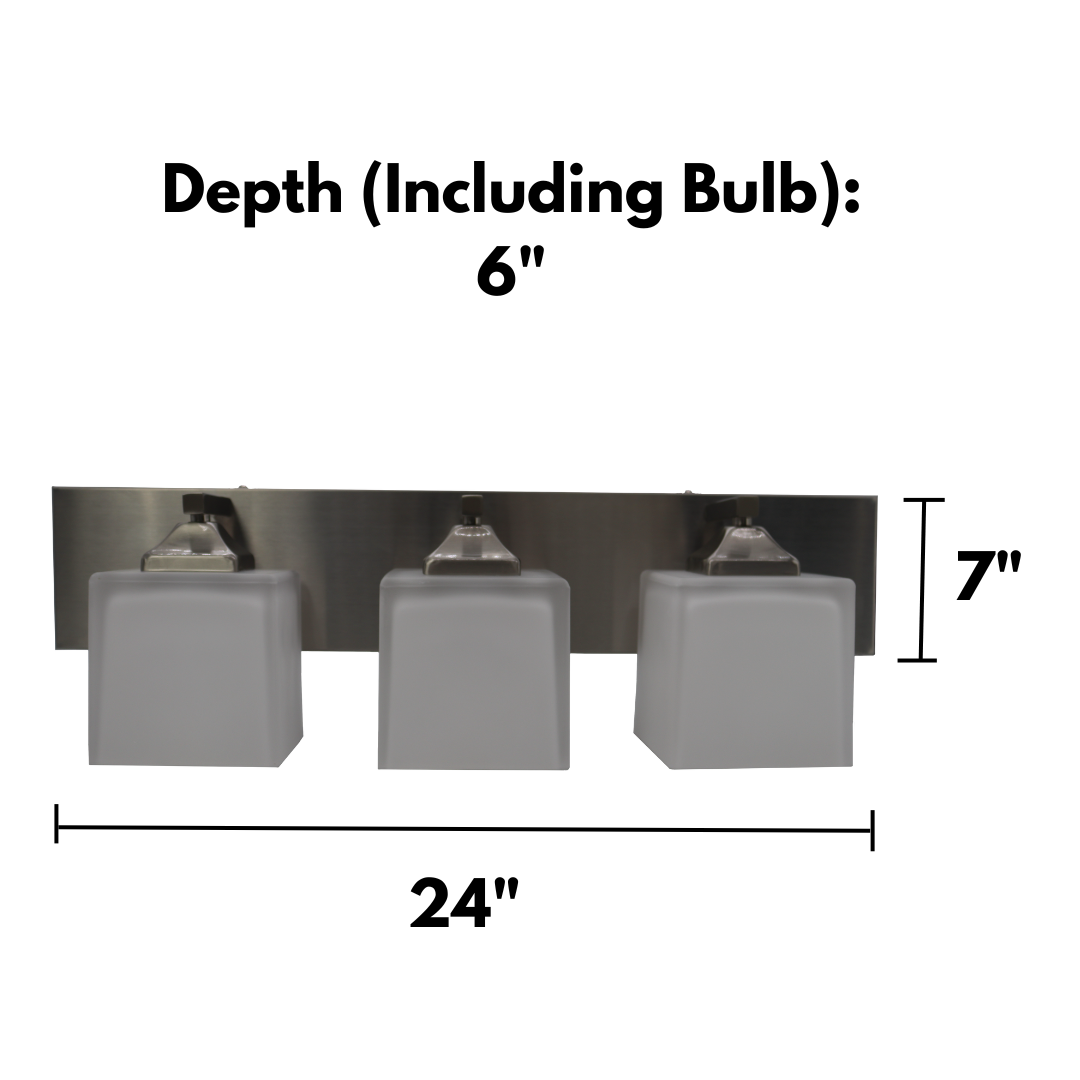 3-Light Vanity - White Glass - Elegant Vanities in Brushed Nickel