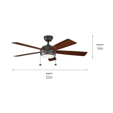 Kichler Starkk 52-Inch Indoor Ceiling Fan with Integrated LED — Olde Bronze Finish, Reversible Cherry/Walnut Blades - Decorative Indoor Fans