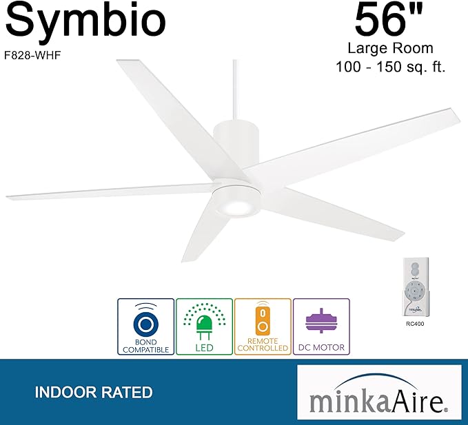 MinkaAire Symbio 56″ Ceiling Fan — Flat White, 5 Blades, Integrated LED & Remote Included