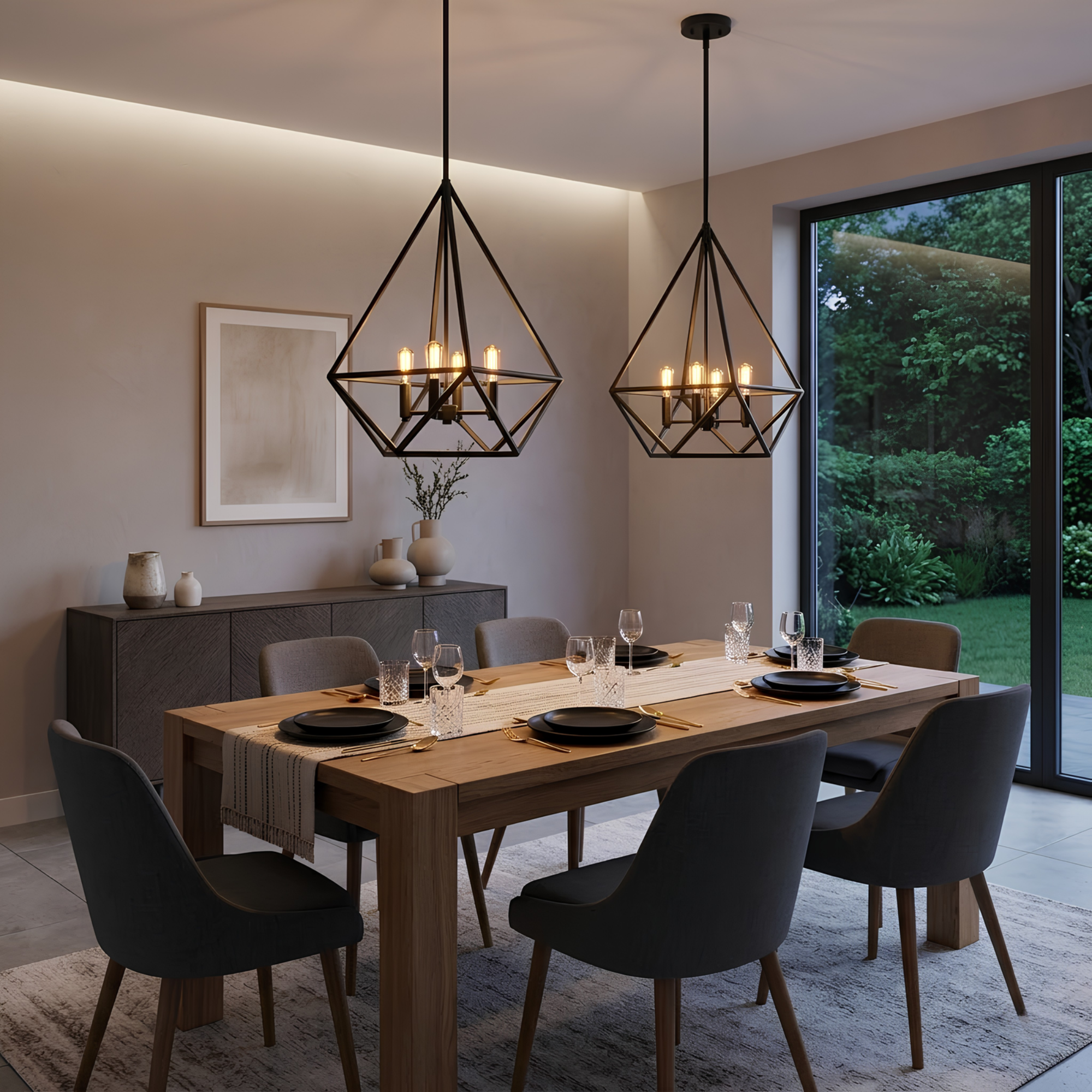 Vega 4-Light Cage Pendant - Matte Black - Elegant Pendants
