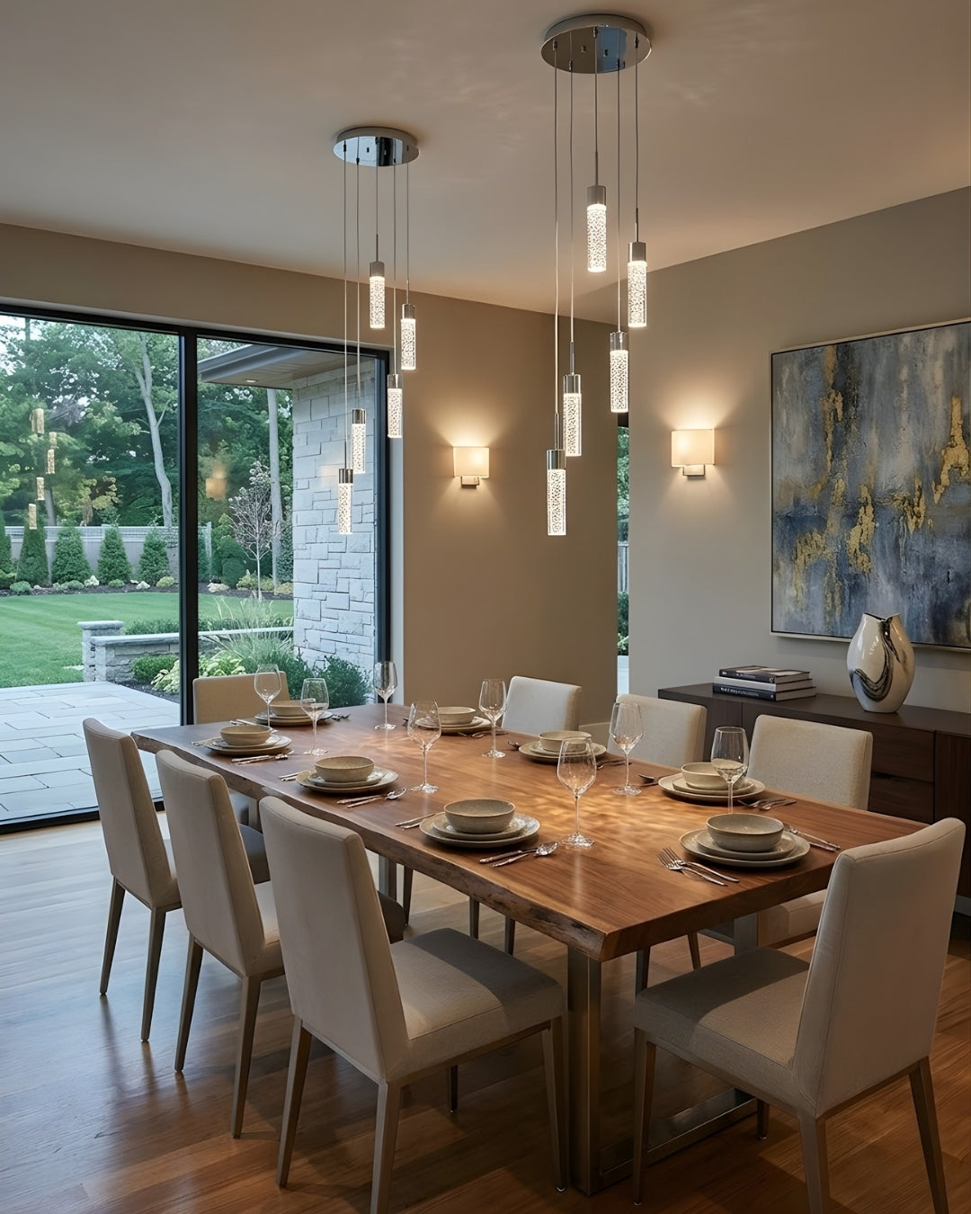 Soffi 5-Light Illuminated Glass Cylinder Pendant - Chrome - High-Design Pendants
