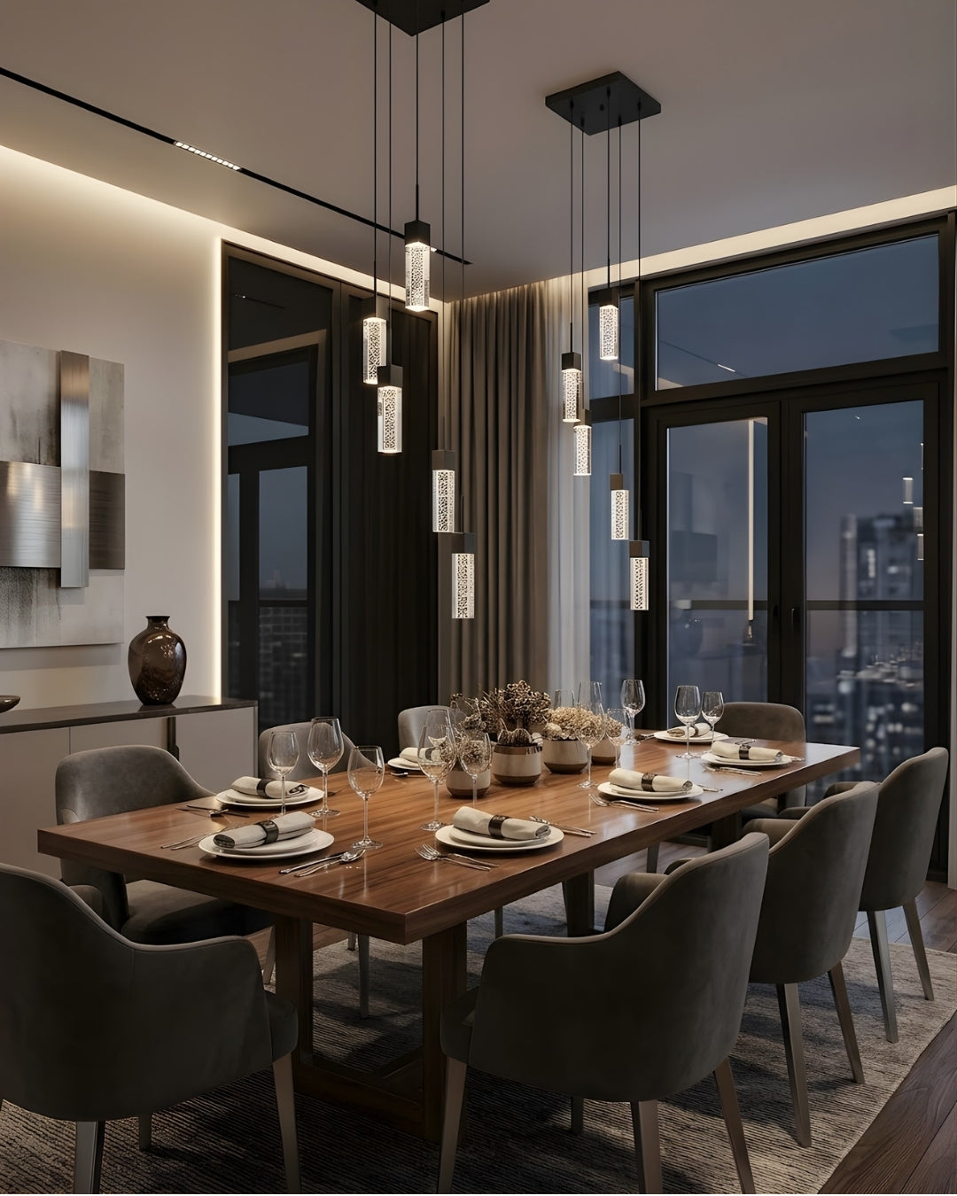 Pixi 5-Light Illuminated Glass Cube Pendant - Matte Black - Clean-Line Pendants