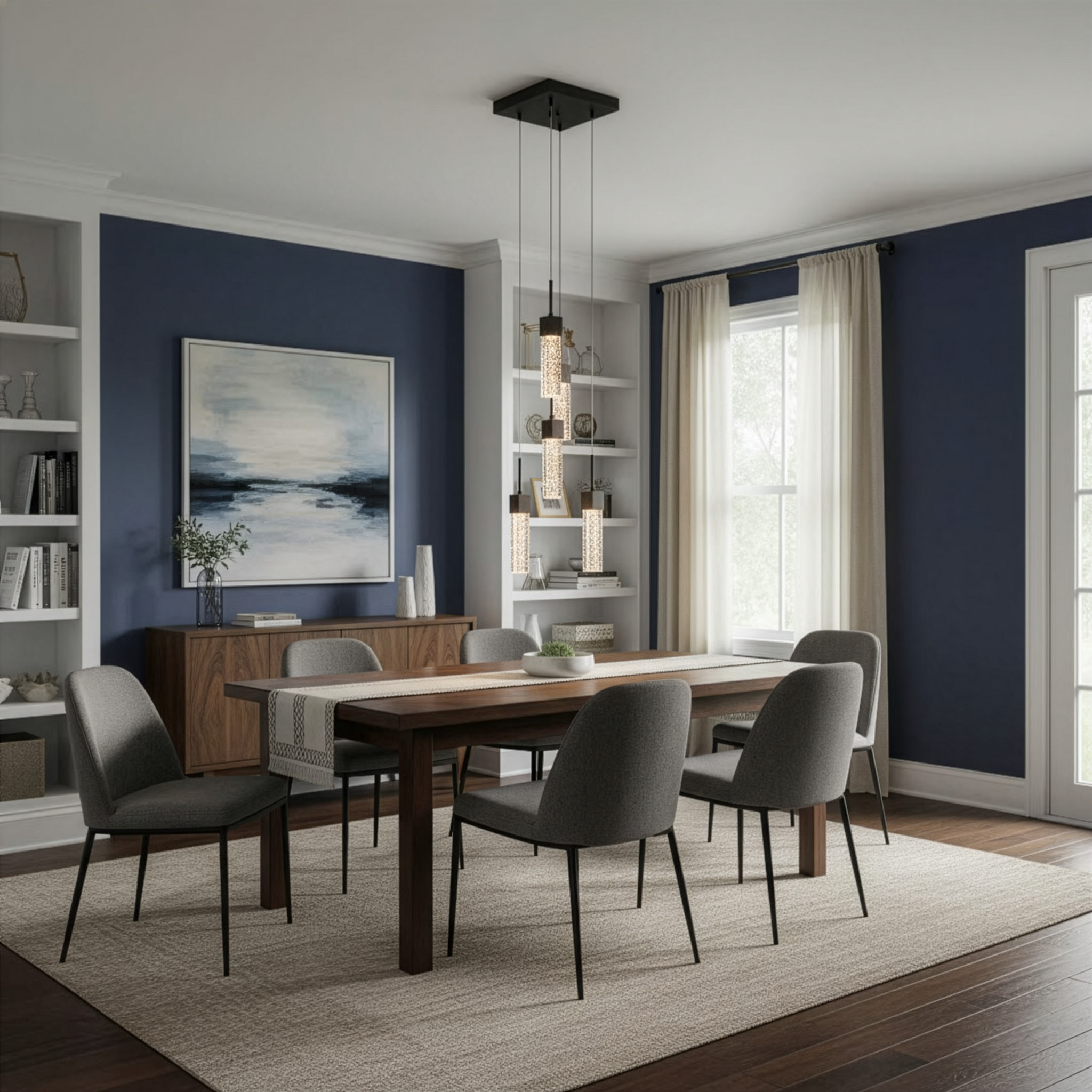 Pixi 5-Light Illuminated Glass Cube Pendant - Matte Black - Clean-Line Pendants