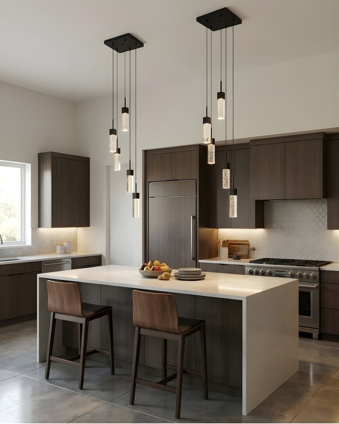 Pixi 5-Light Illuminated Glass Cube Pendant - Matte Black - Clean-Line Pendants