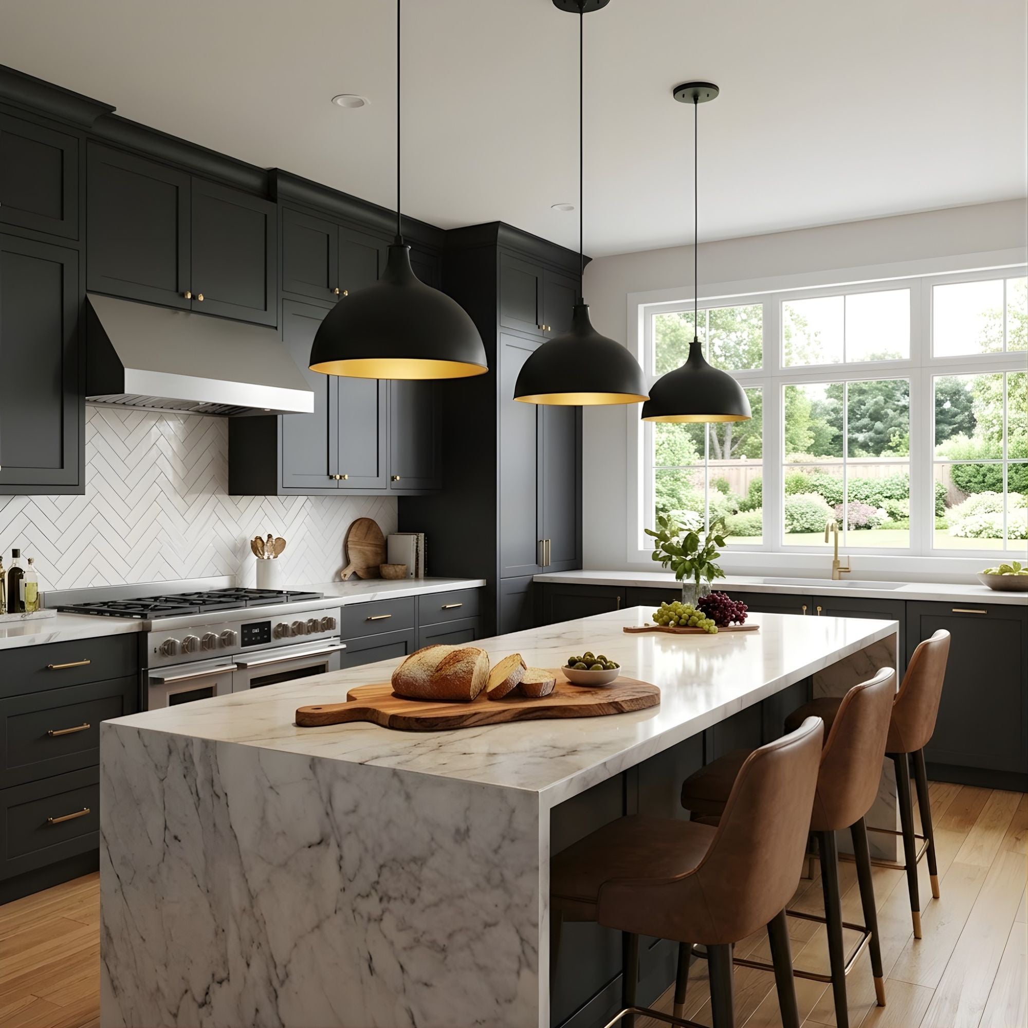 Mia 1-Light 12" Metal Shade Corded Pendant - Matte Black/Matte Gold - Sleek Pendants