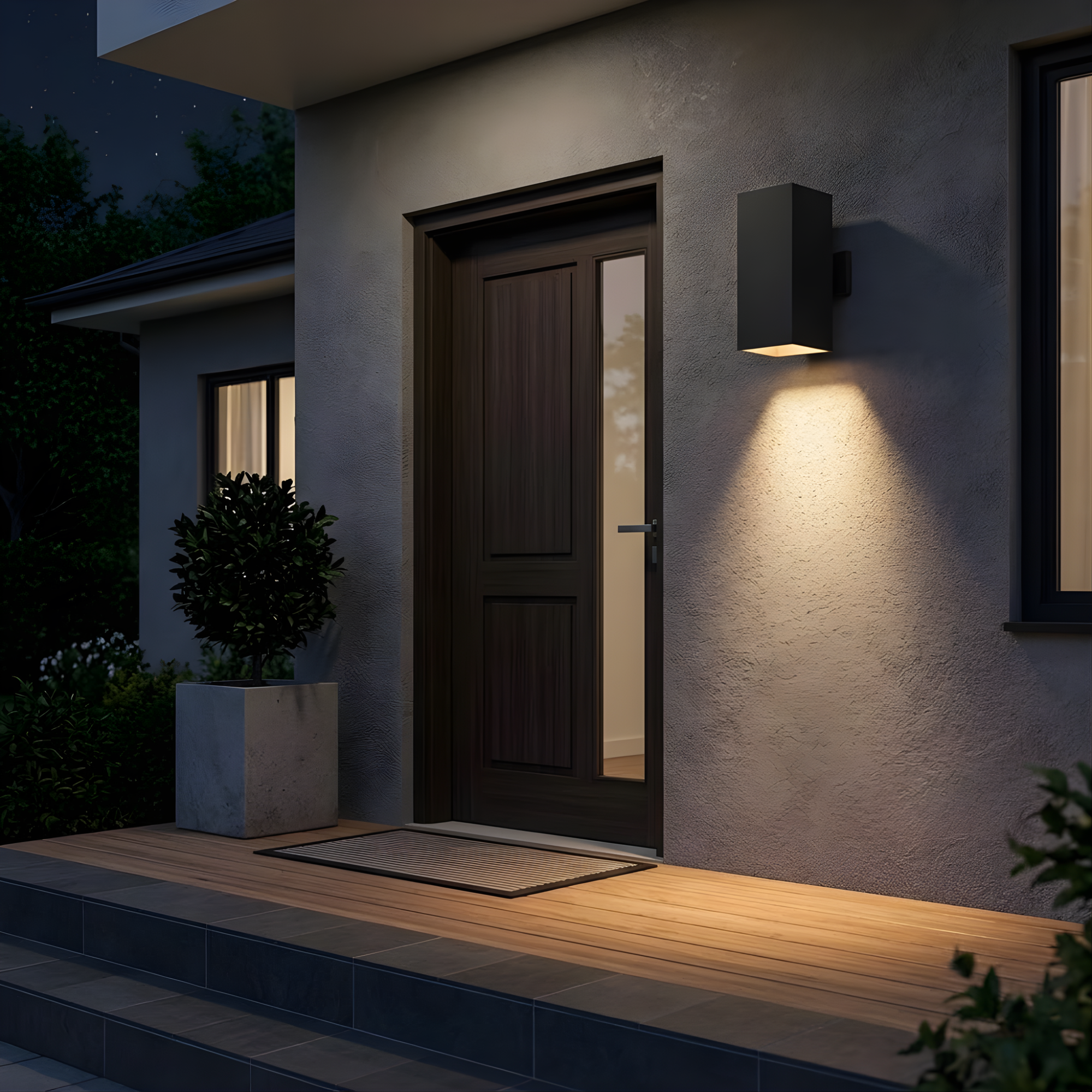 Uri 1-Light Small Cube Patio Light - Textured Black - Decorative Exterior