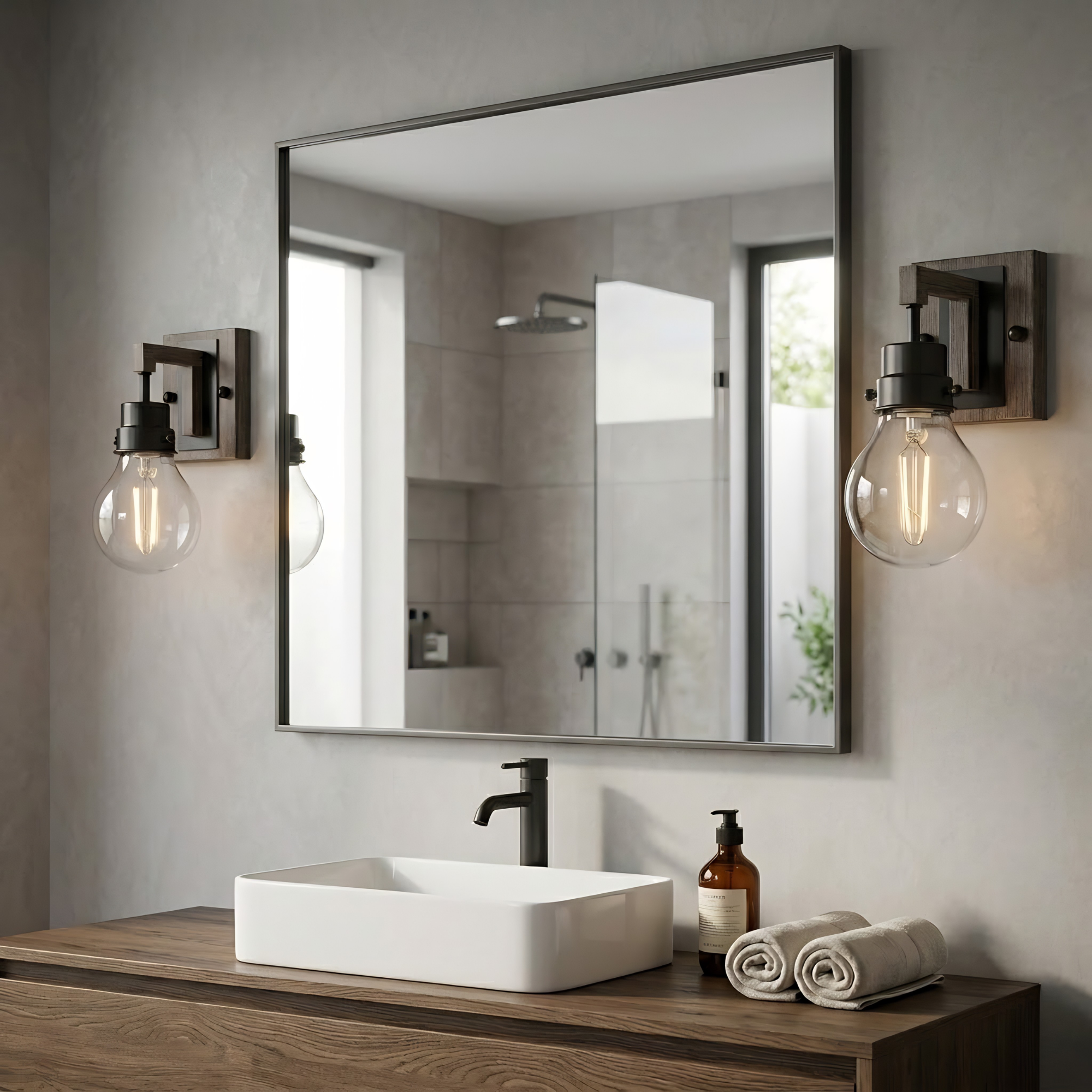 Roxton 1-Light Wall Sconce with Wood Style Accents - Elegant Wall Sconces in Matte Black