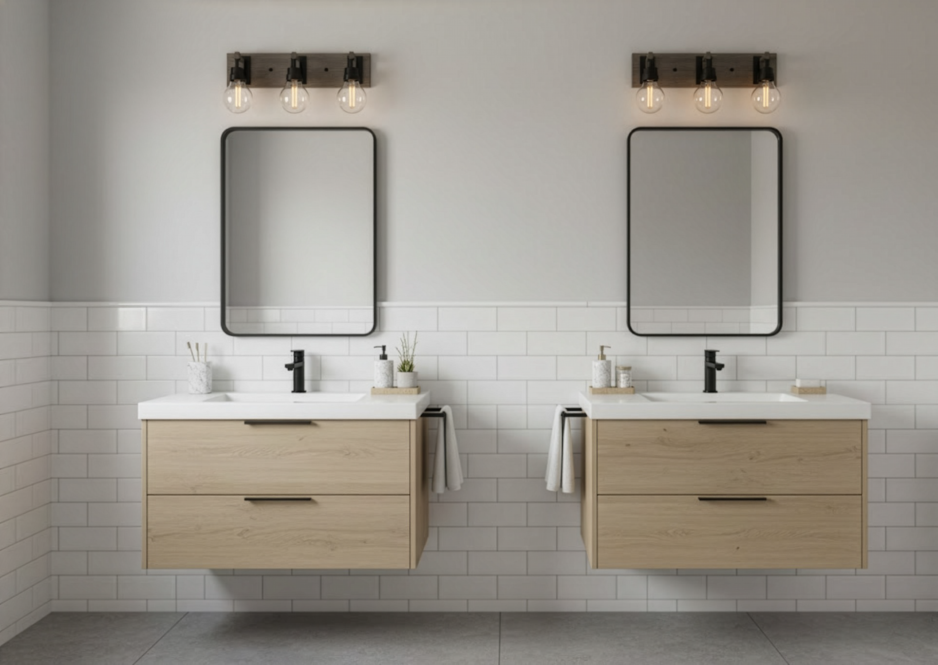 Roxton 3-Light Vanity - Matte Black with Wood Style Accents - Architectural-Inspired Vanities