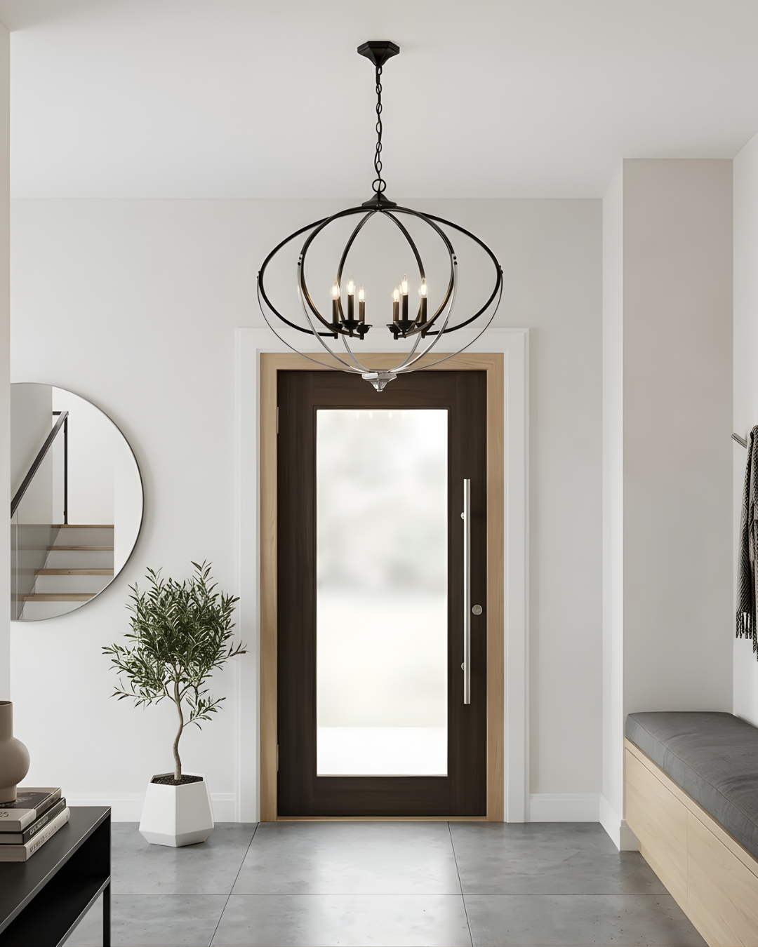 Luna 6-Light Chandelier with Accents - Clean-Line Chandeliers in Matte Black / Chrome
