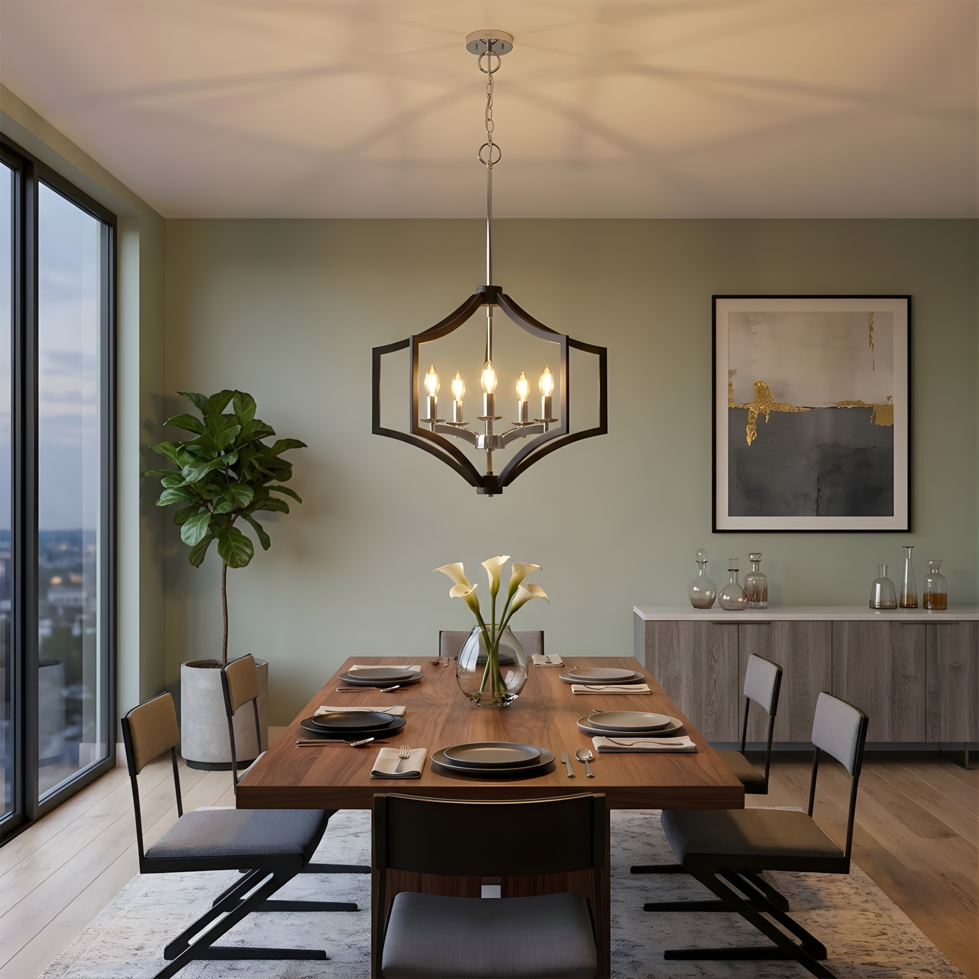 Maya 5-Light Chandelier - Decorative Chandeliers in Matte Black with Chrome Accents