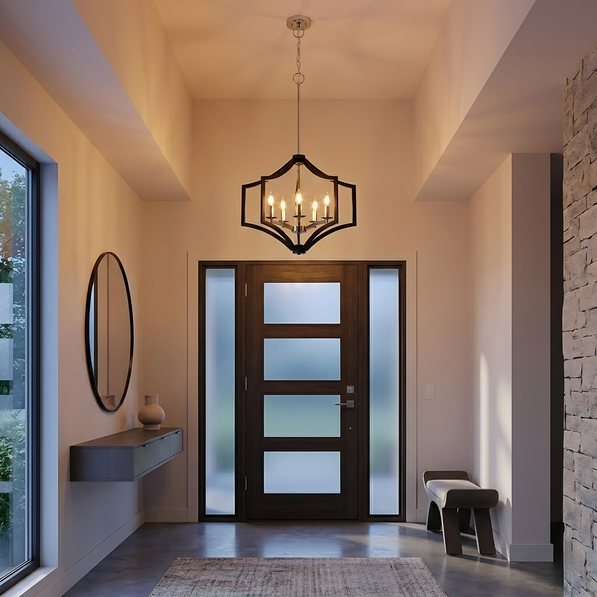 Maya 5-Light Chandelier - Decorative Chandeliers in Matte Black with Chrome Accents